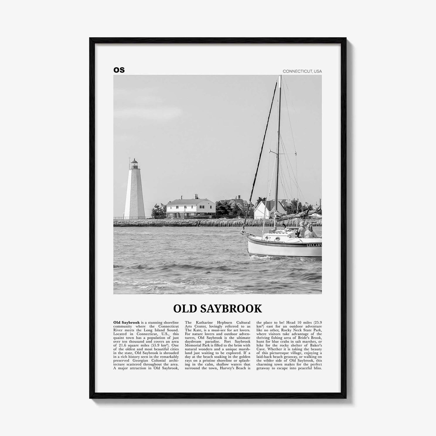 Old Saybrook Print Black and White, Old Saybrook Wall Art, Old Saybrook Poster, Old Saybrook Photo, Old Saybrook Wall Décor, Connecticut USA