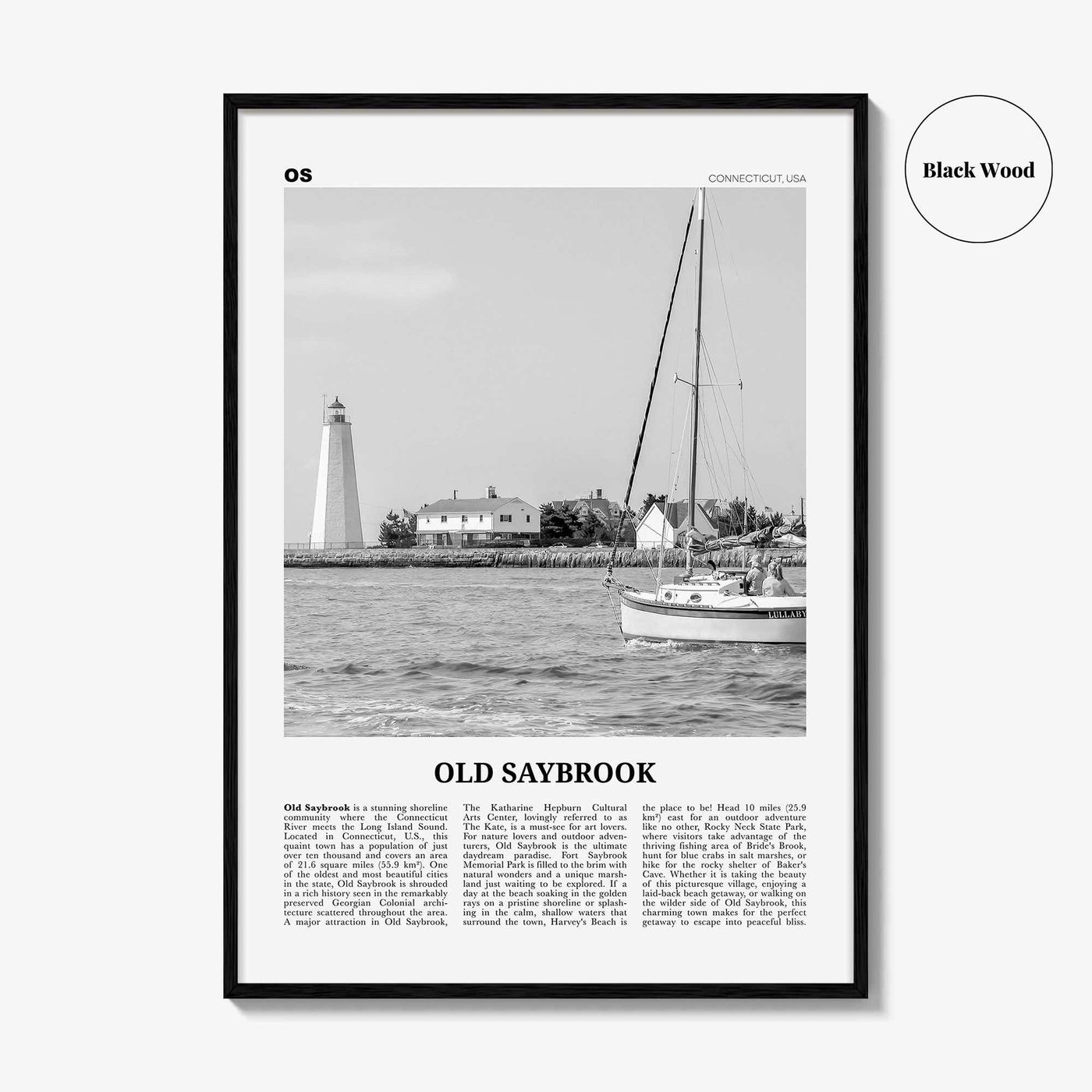Old Saybrook Print Black and White, Old Saybrook Wall Art, Old Saybrook Poster, Old Saybrook Photo, Old Saybrook Wall Décor, Connecticut USA