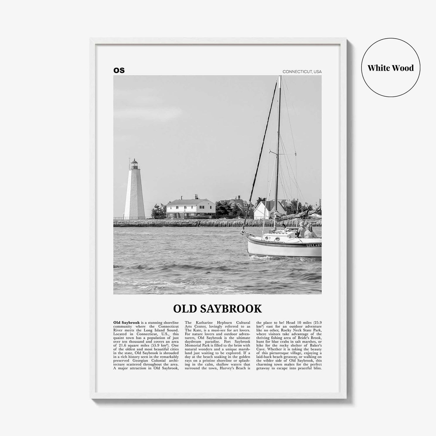 Old Saybrook Print Black and White, Old Saybrook Wall Art, Old Saybrook Poster, Old Saybrook Photo, Old Saybrook Wall Décor, Connecticut USA