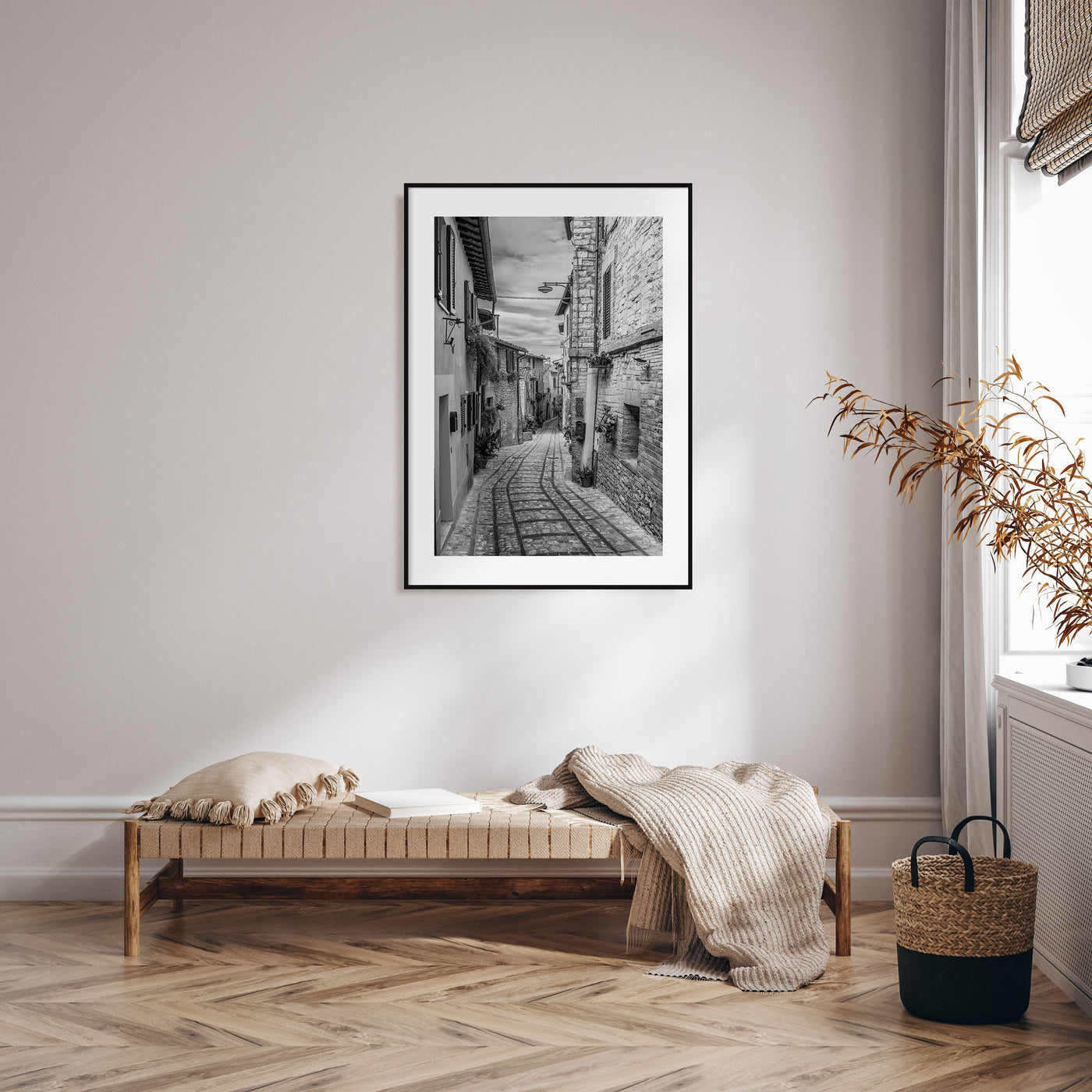 Old Town in Italy Photo B&W Poster