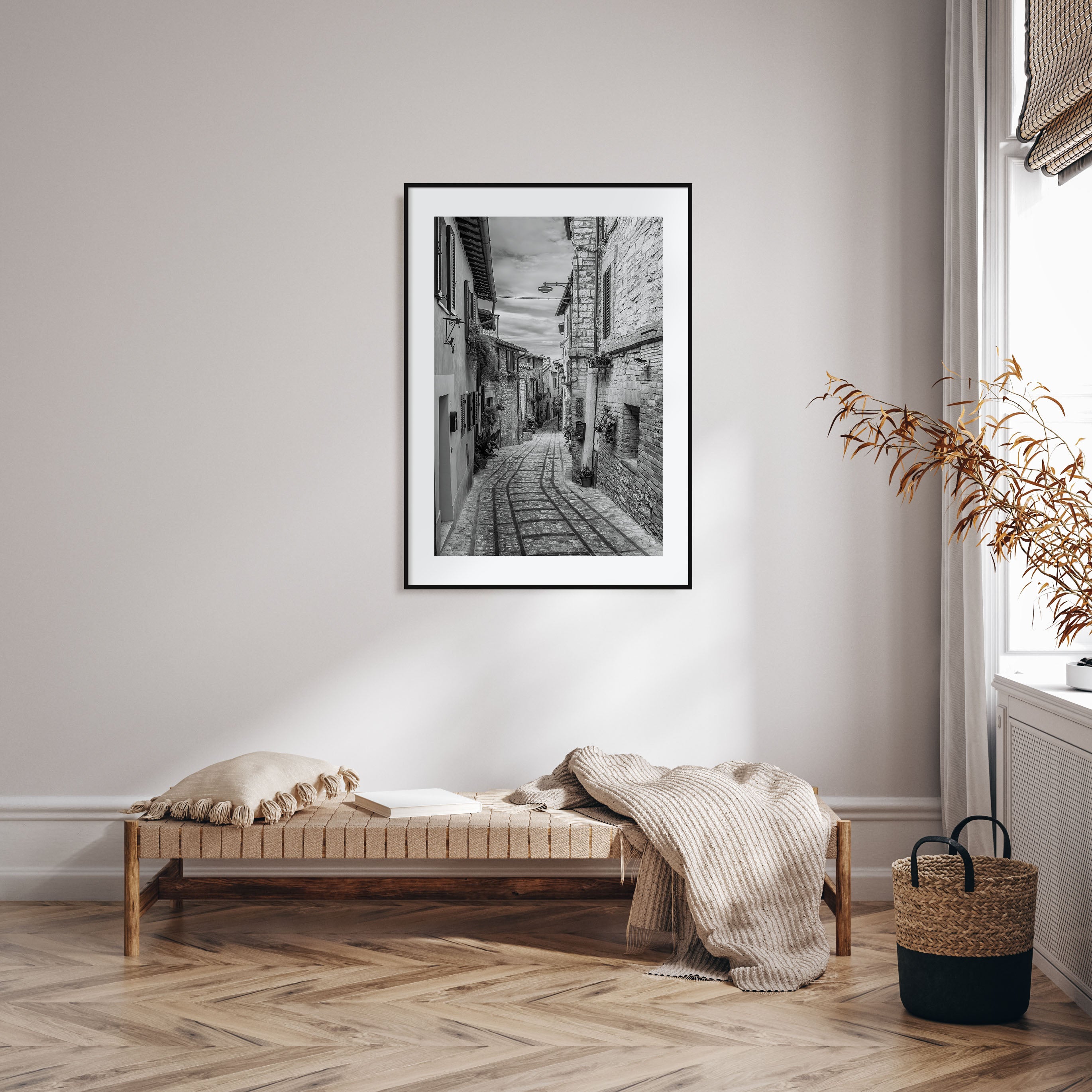 Old Town in Italy Photo B&W Poster
