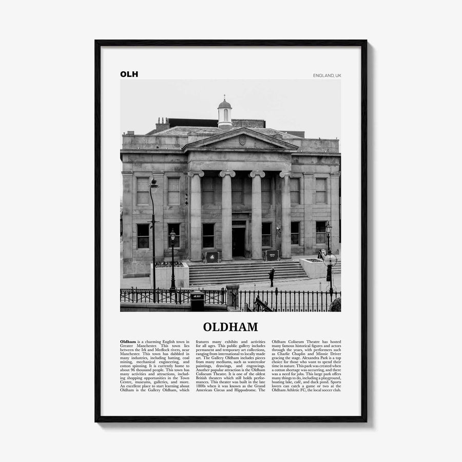 Oldham Print Black and White, Oldham Wall Art, Oldham Poster, Oldham Photo, Oldham Wall Décor, Oldham Map, England, UK