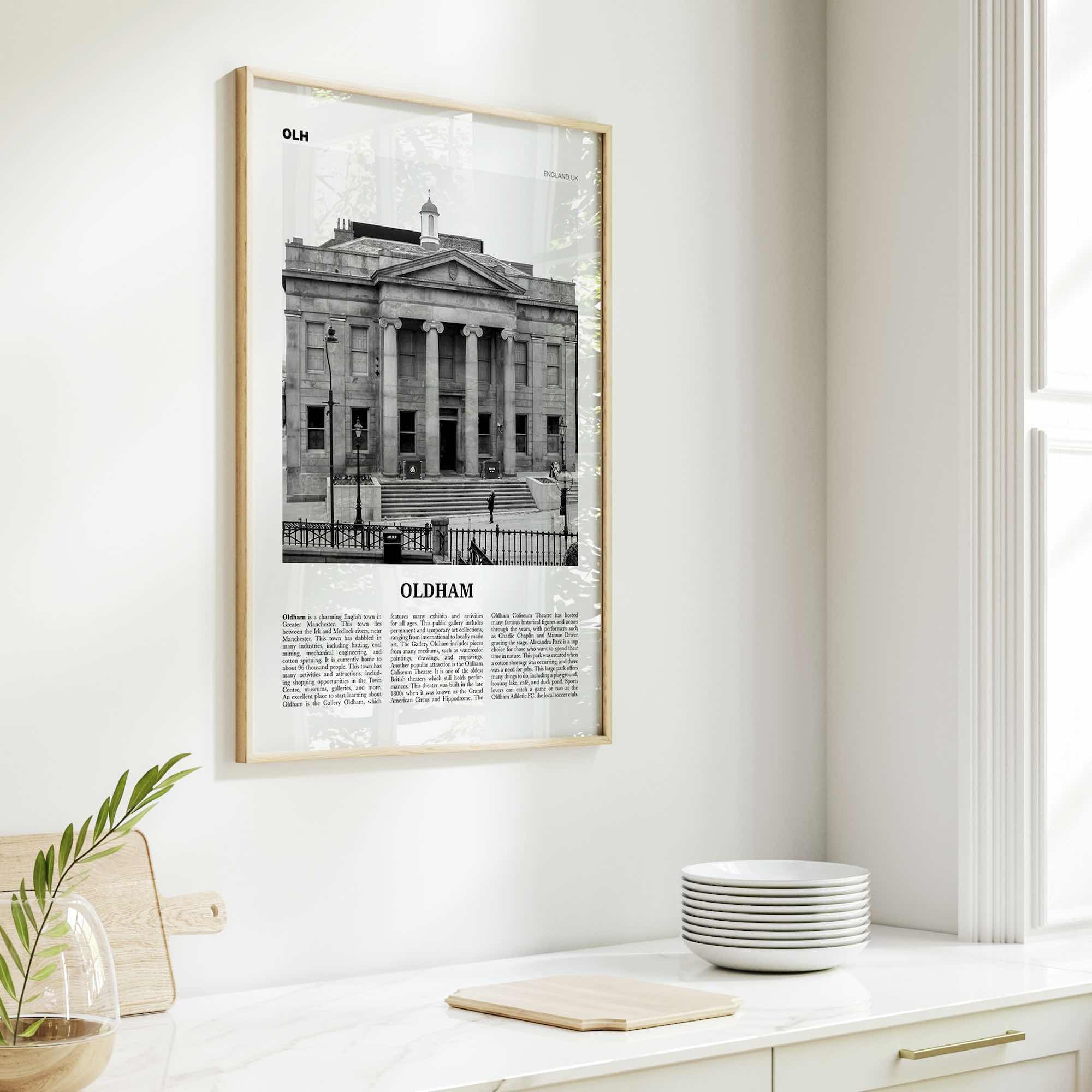 Oldham Print Black and White, Oldham Wall Art, Oldham Poster, Oldham Photo, Oldham Wall Décor, Oldham Map, England, UK