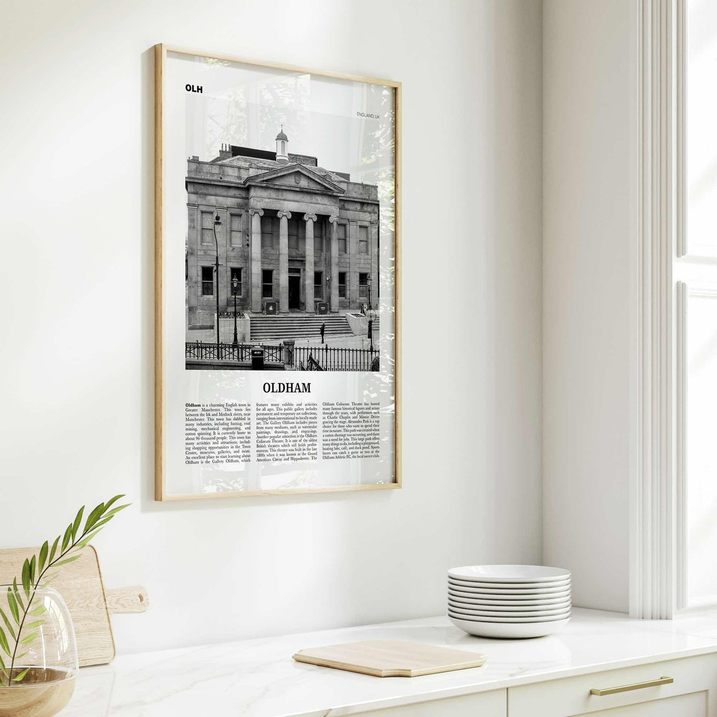 Oldham Print Black and White, Oldham Wall Art, Oldham Poster, Oldham Photo, Oldham Wall Décor, Oldham Map, England, UK