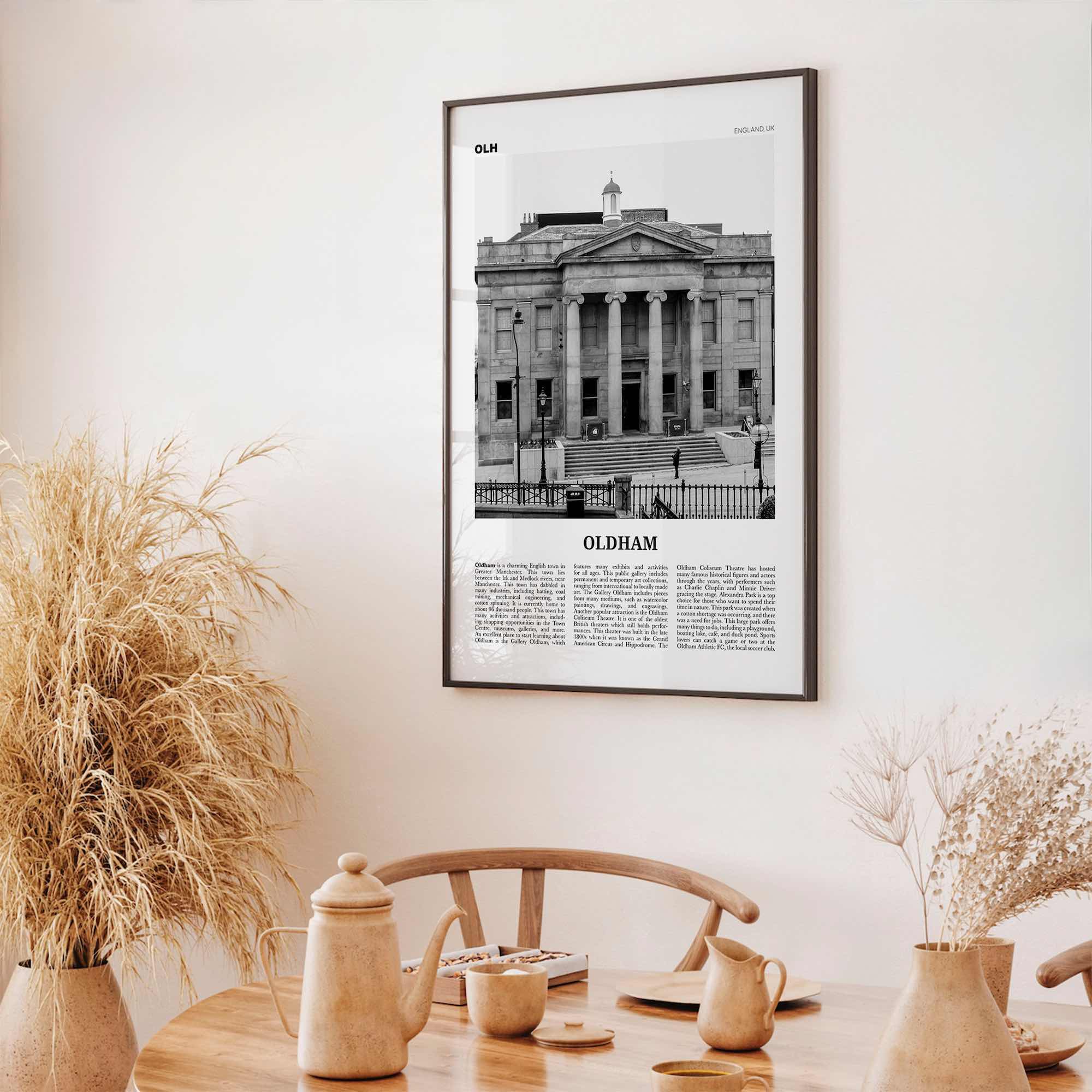 Oldham Print Black and White, Oldham Wall Art, Oldham Poster, Oldham Photo, Oldham Wall Décor, Oldham Map, England, UK