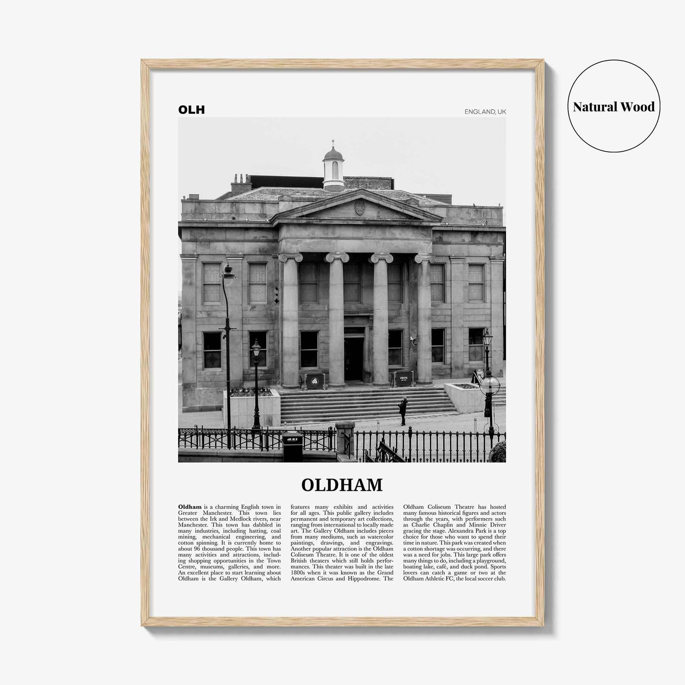 Oldham Print Black and White, Oldham Wall Art, Oldham Poster, Oldham Photo, Oldham Wall Décor, Oldham Map, England, UK