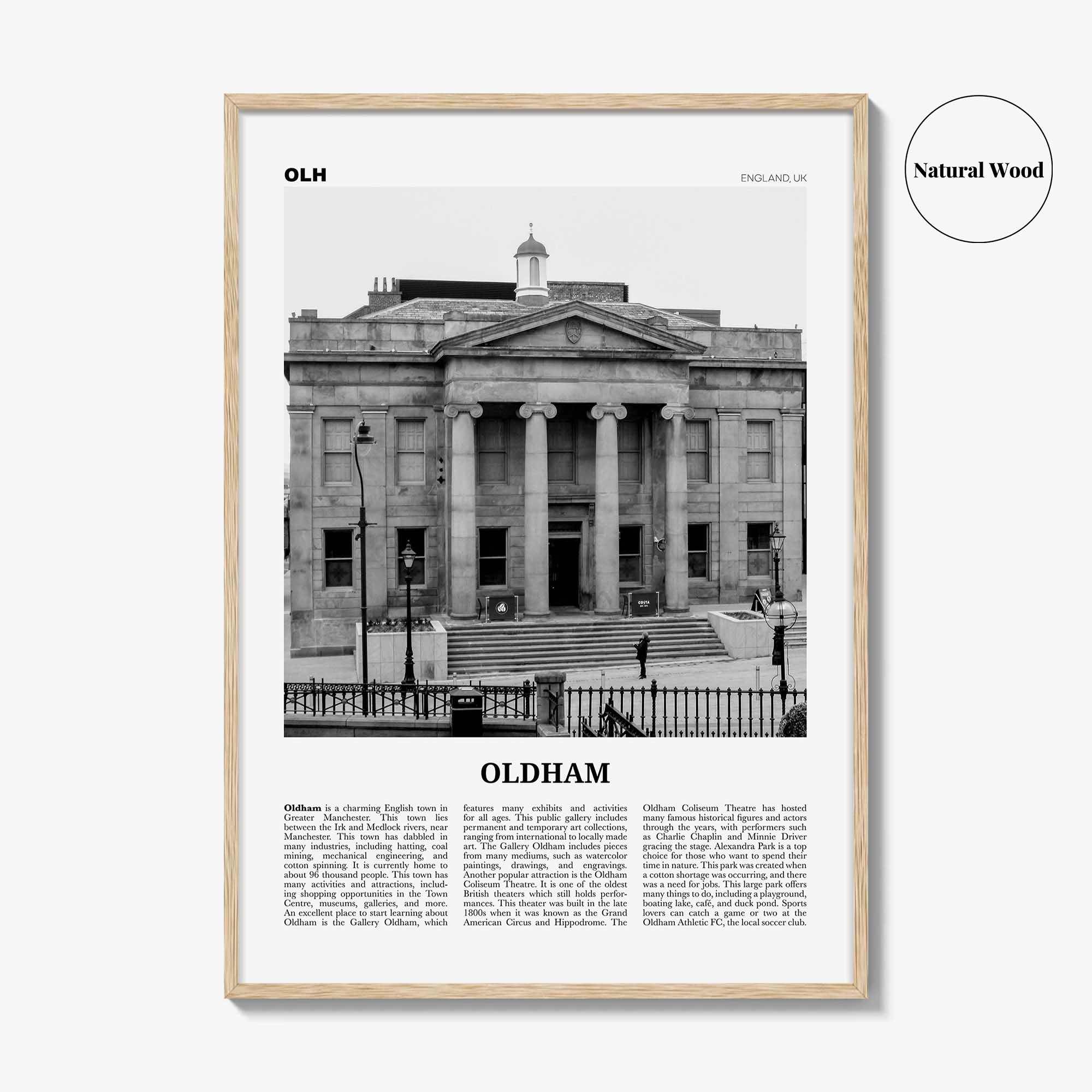 Oldham Print Black and White, Oldham Wall Art, Oldham Poster, Oldham Photo, Oldham Wall Décor, Oldham Map, England, UK