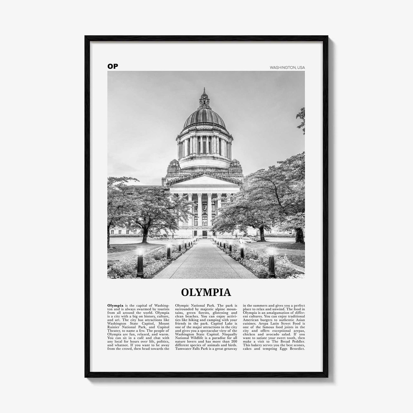 Olympia Print Black and White No 1, Olympia Wall Art, Olympia Poster, Olympia Photo, Olympia Wall Décor, Washington State, USA