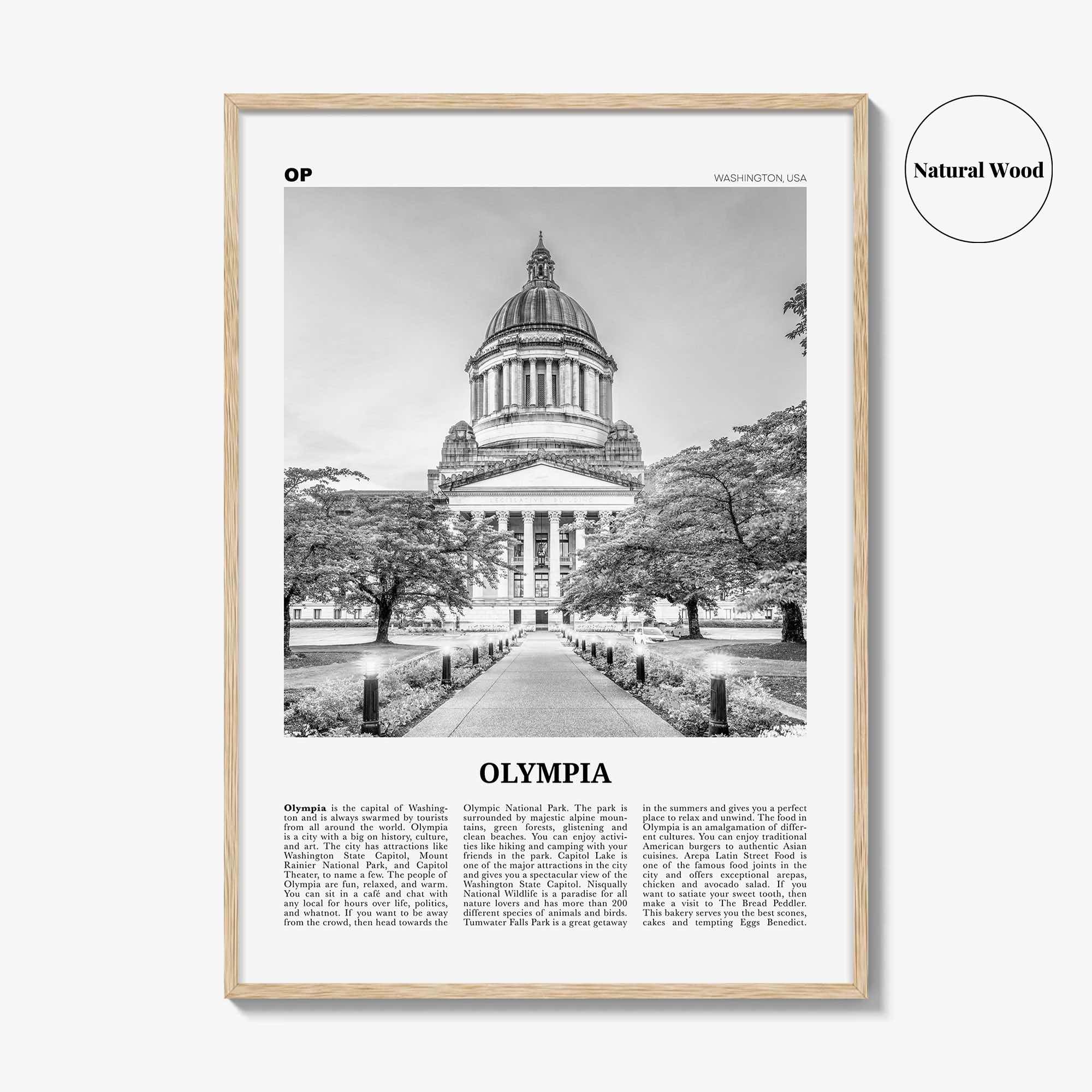 Olympia Print Black and White No 1, Olympia Wall Art, Olympia Poster, Olympia Photo, Olympia Wall Décor, Washington State, USA