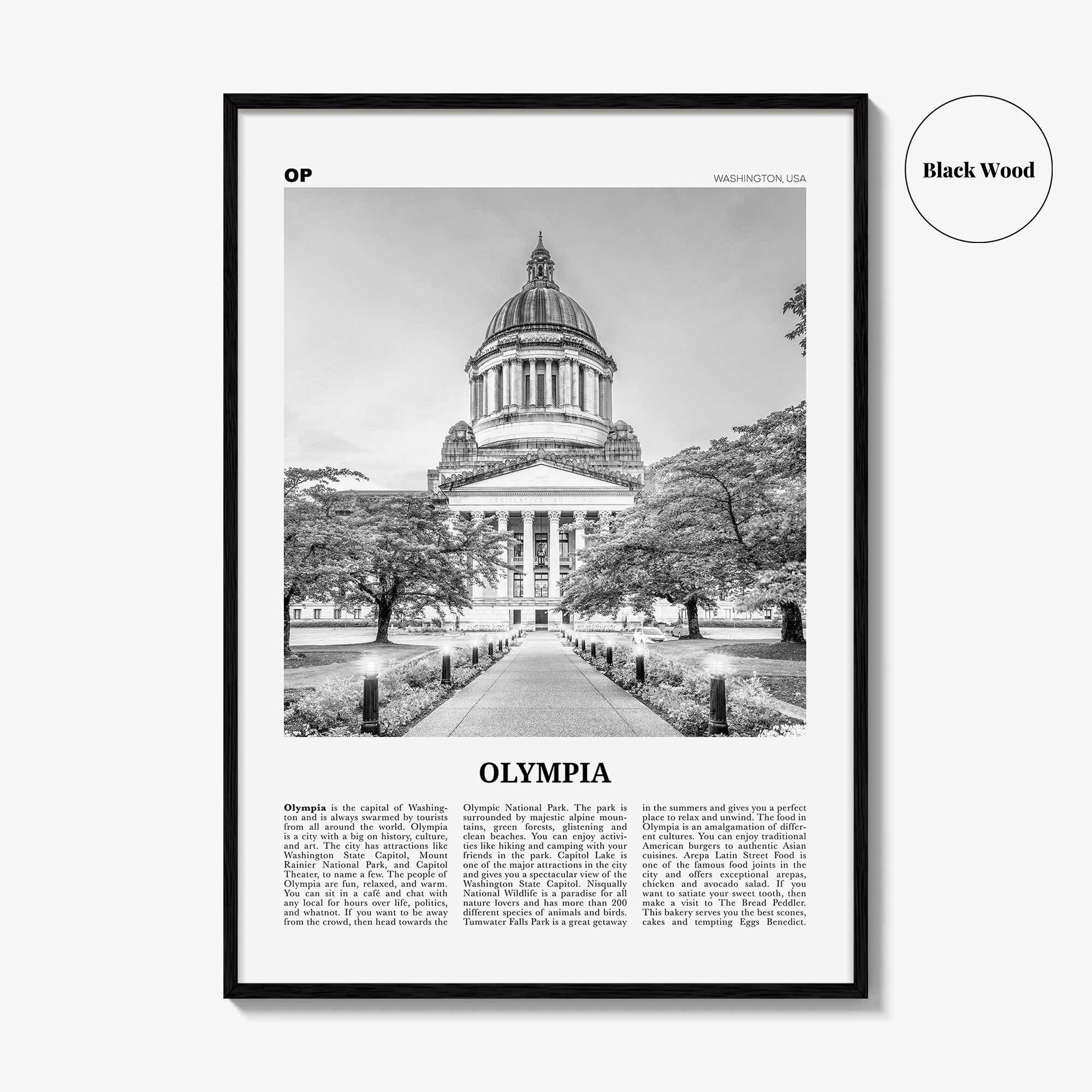 Olympia Print Black and White No 1, Olympia Wall Art, Olympia Poster, Olympia Photo, Olympia Wall Décor, Washington State, USA
