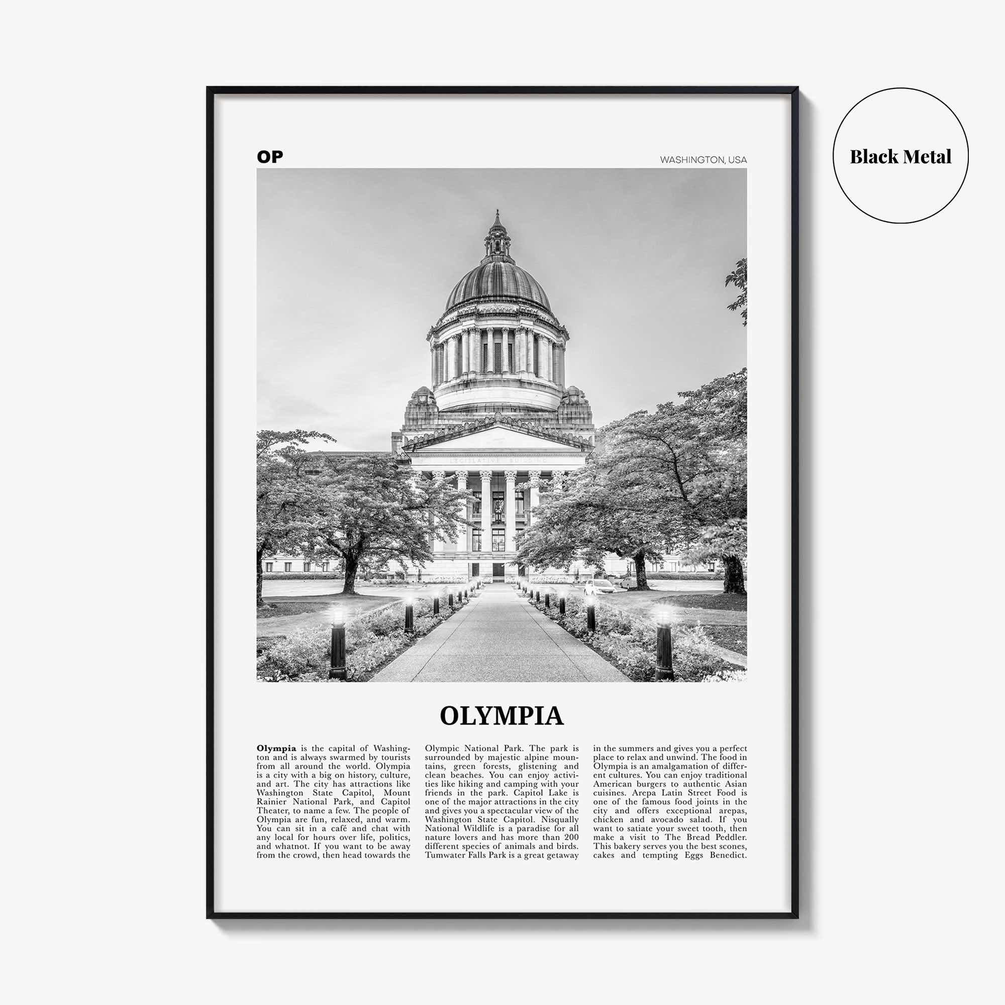 Olympia Print Black and White No 1, Olympia Wall Art, Olympia Poster, Olympia Photo, Olympia Wall Décor, Washington State, USA