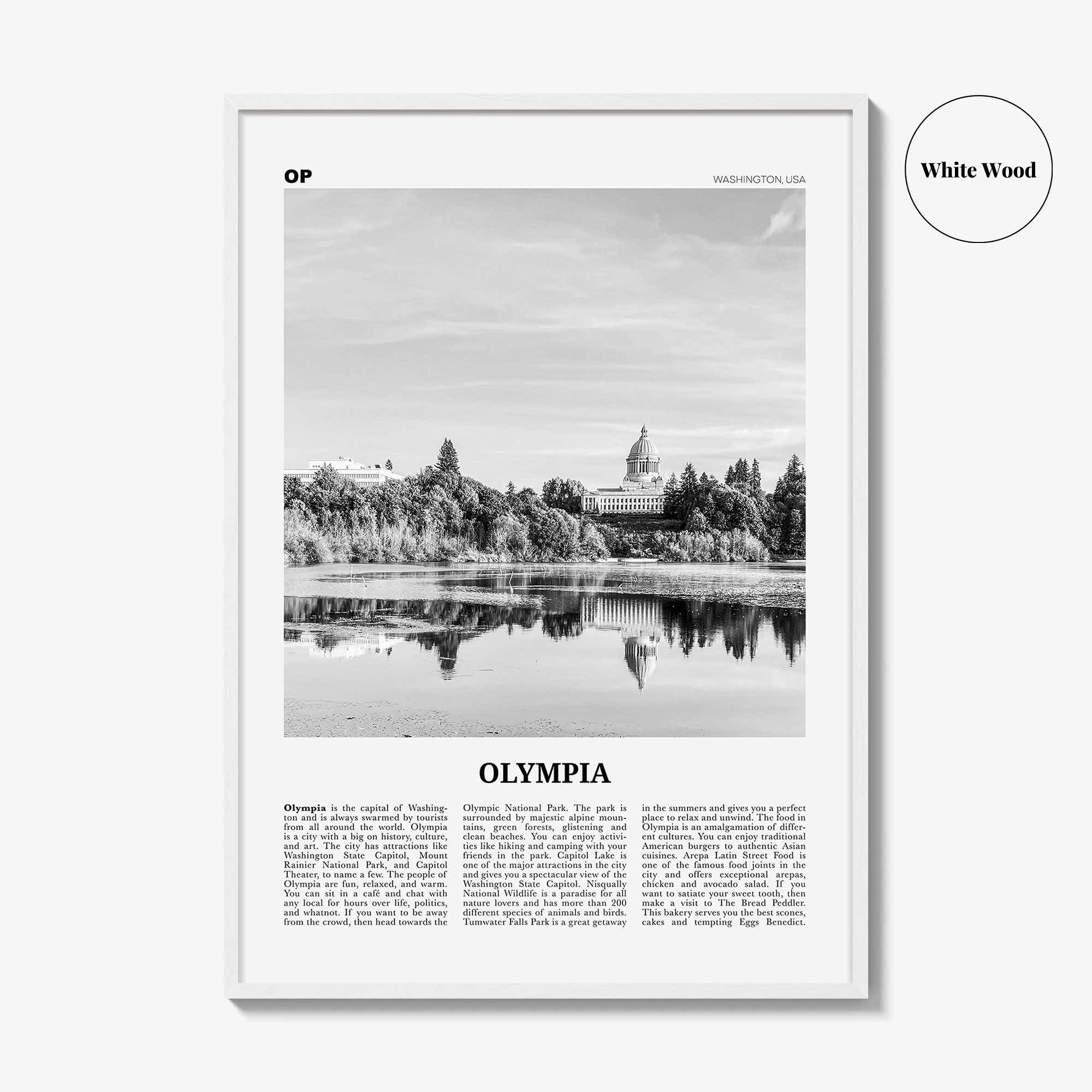 Olympia Print Black and White No 2, Olympia Wall Art, Olympia Poster, Olympia Photo, Olympia Wall Décor, Washington State, USA United States