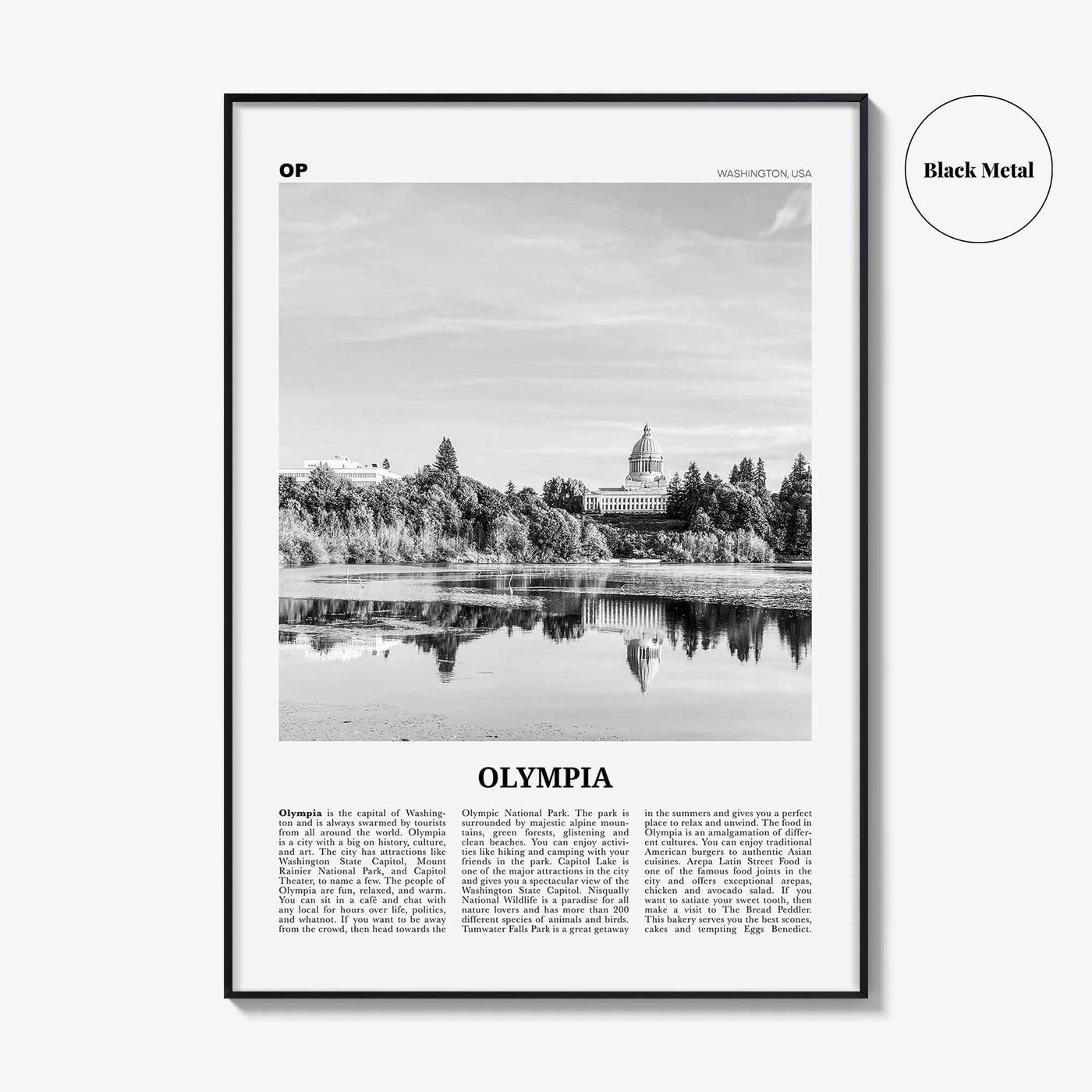 Olympia Print Black and White No 2, Olympia Wall Art, Olympia Poster, Olympia Photo, Olympia Wall Décor, Washington State, USA United States