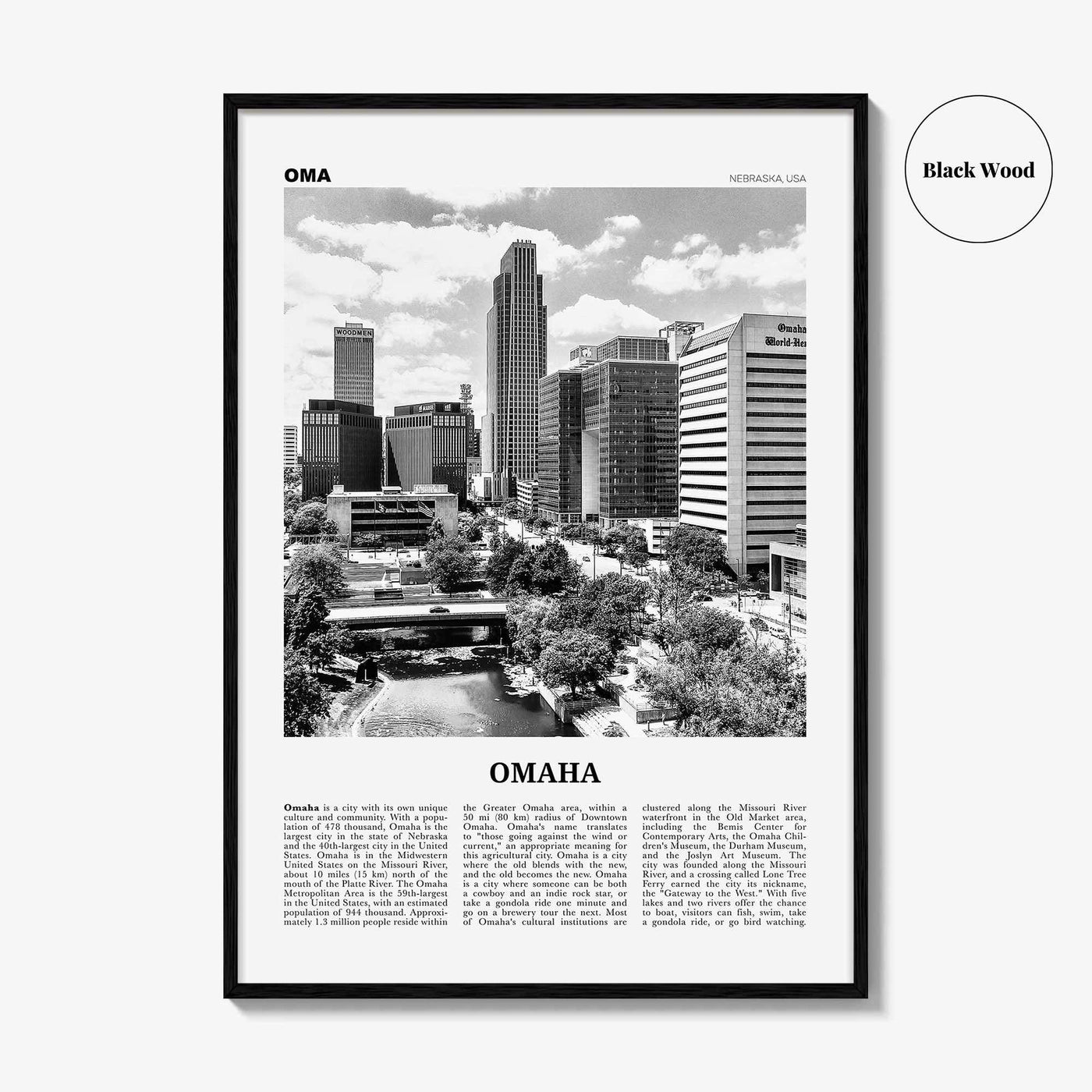 Omaha Print Black and White No 1, Omaha Wall Art, Omaha Poster, Omaha Photo, Omaha Wall Decor, Nebraska, USA, United States