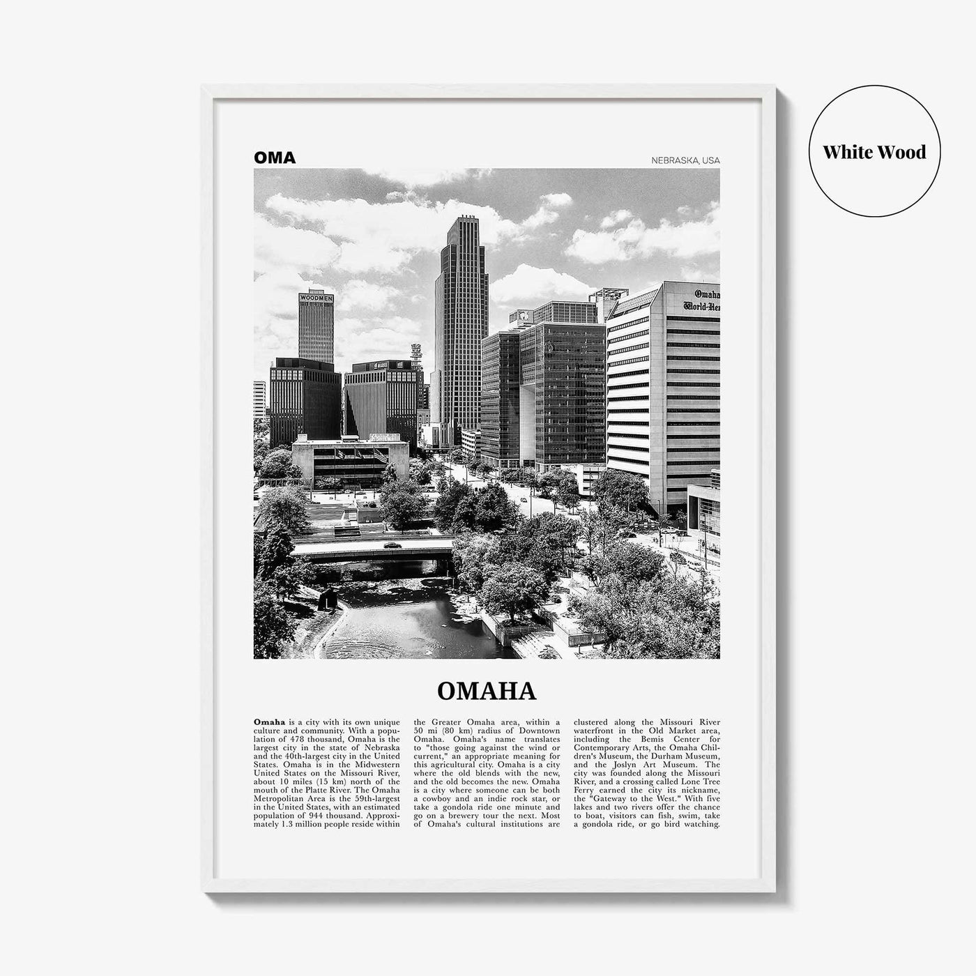 Omaha Print Black and White No 1, Omaha Wall Art, Omaha Poster, Omaha Photo, Omaha Wall Decor, Nebraska, USA, United States