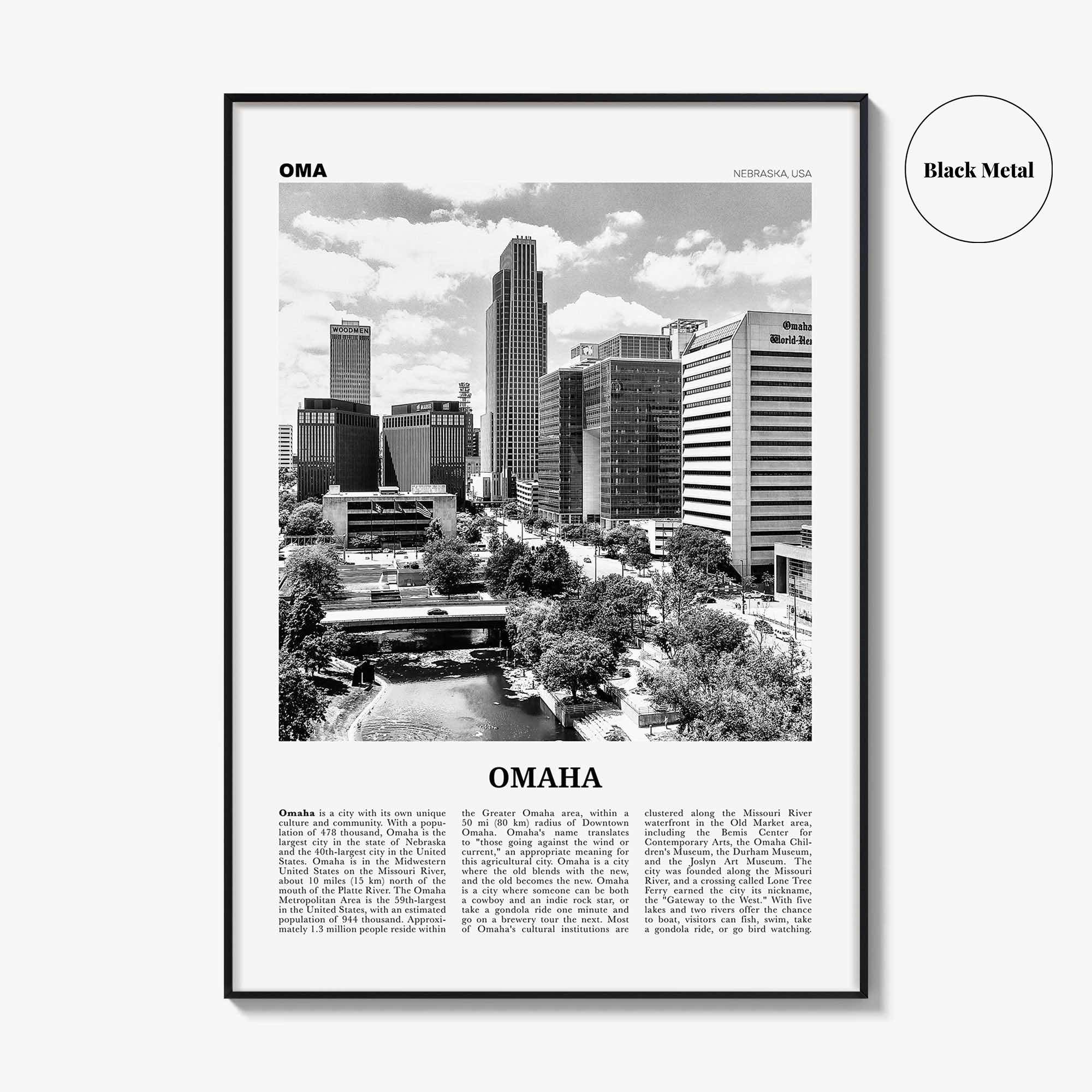 Omaha Print Black and White No 1, Omaha Wall Art, Omaha Poster, Omaha Photo, Omaha Wall Decor, Nebraska, USA, United States