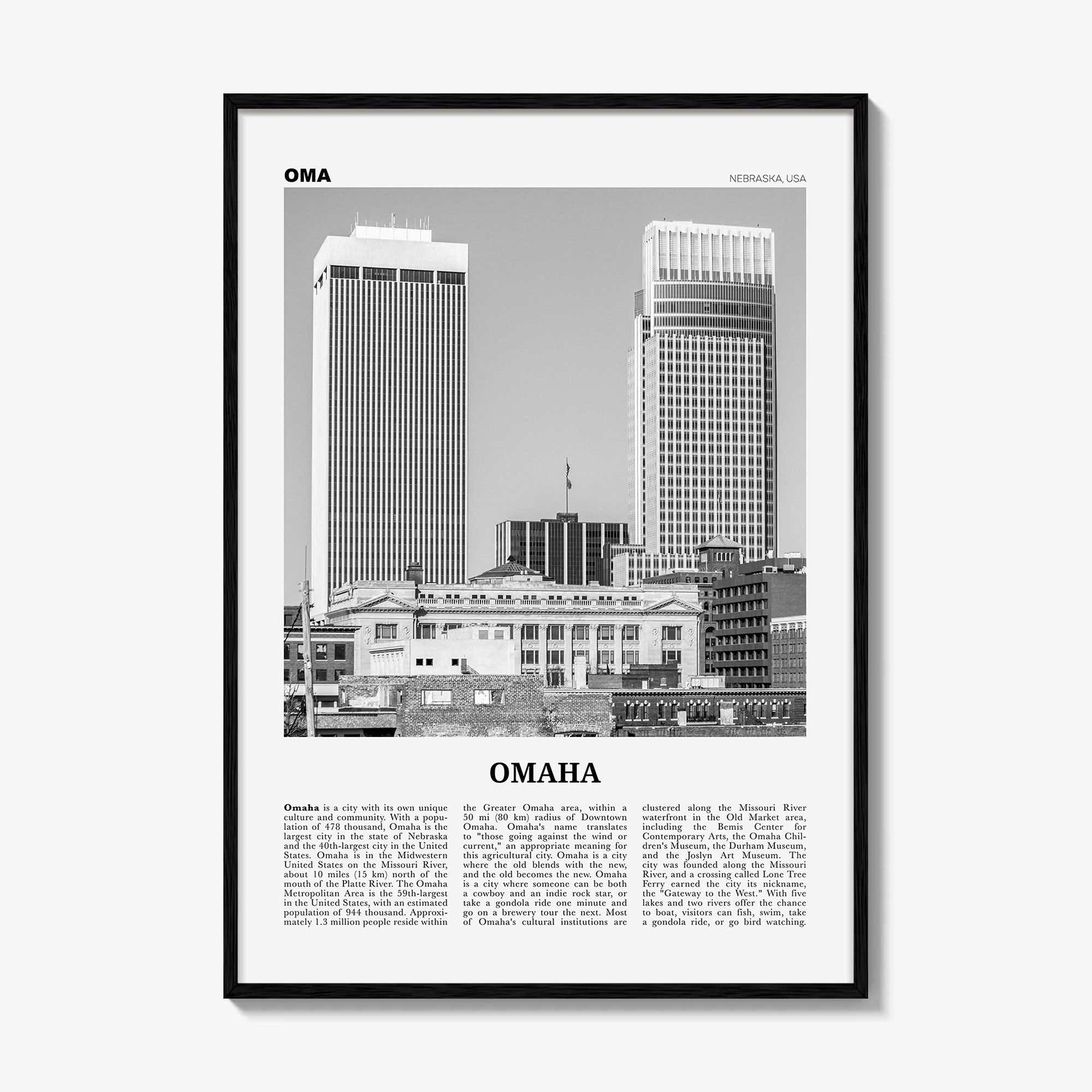 Omaha Print Black and White No 2, Omaha Wall Art, Omaha Poster, Omaha Photo, Omaha Wall Decor, Nebraska, USA, United States