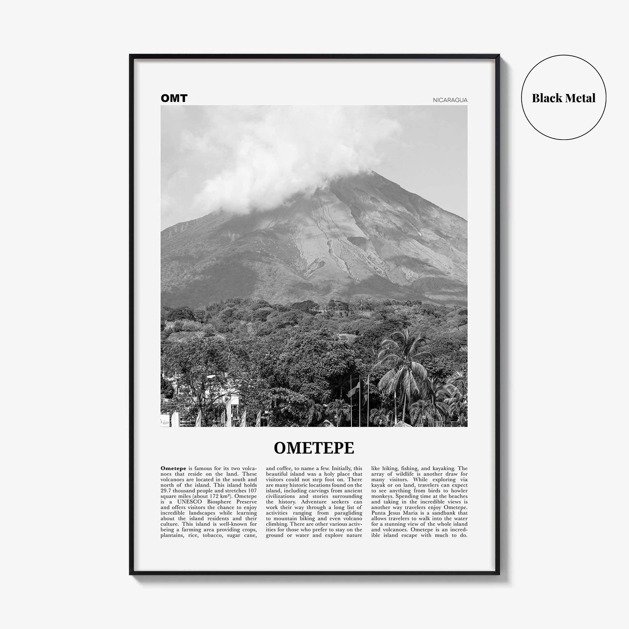 Ometepe Print Black and White, Ometepe Wall Art, Ometepe Poster, Ometepe Photo, Ometepe Wall Décor, Ometepe Map, Nicaragua