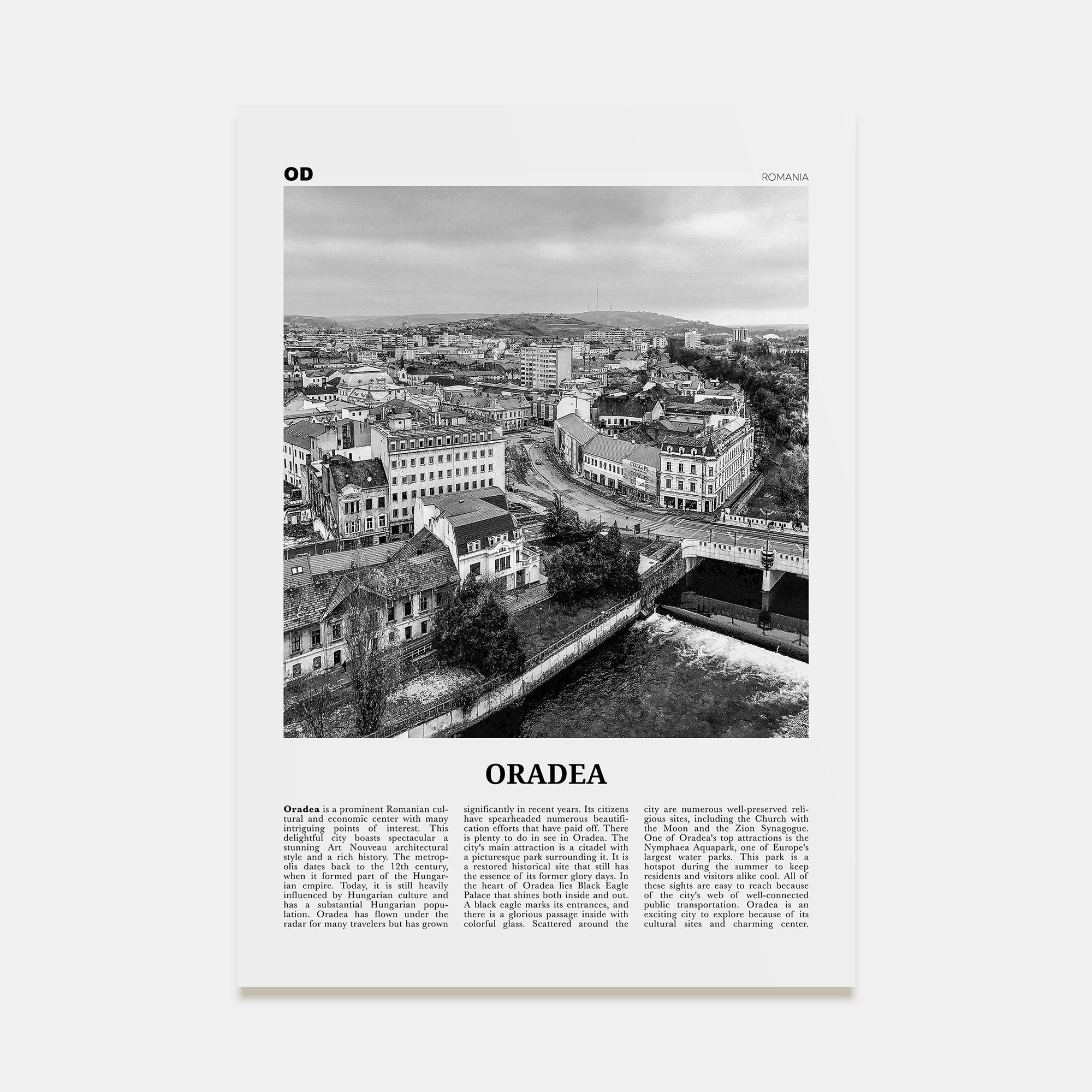Oradea Travel B&W Poster