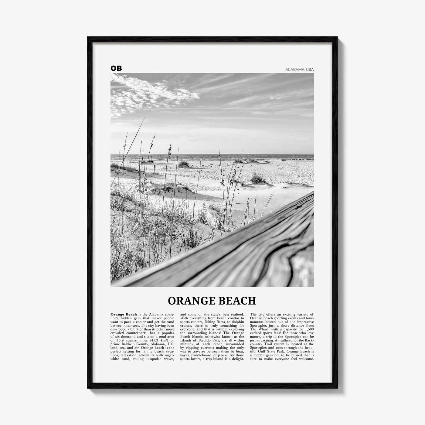 Orange Beach Print Black and White, Orange Beach Wall Art, Orange Beach Poster, Orange Beach Photo, Orange Beach Wall Décor, Alabama, USA