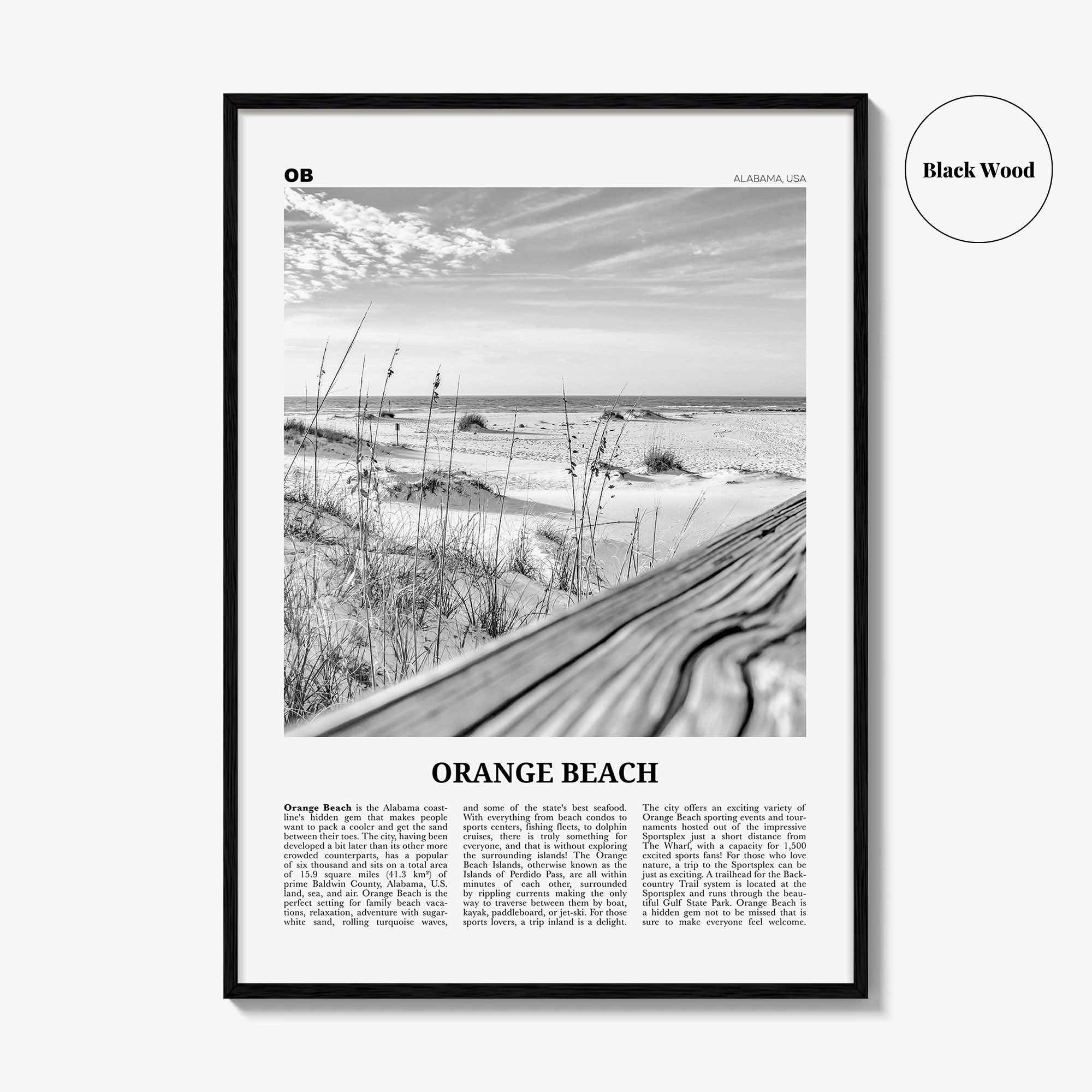 Orange Beach Print Black and White, Orange Beach Wall Art, Orange Beach Poster, Orange Beach Photo, Orange Beach Wall Décor, Alabama, USA