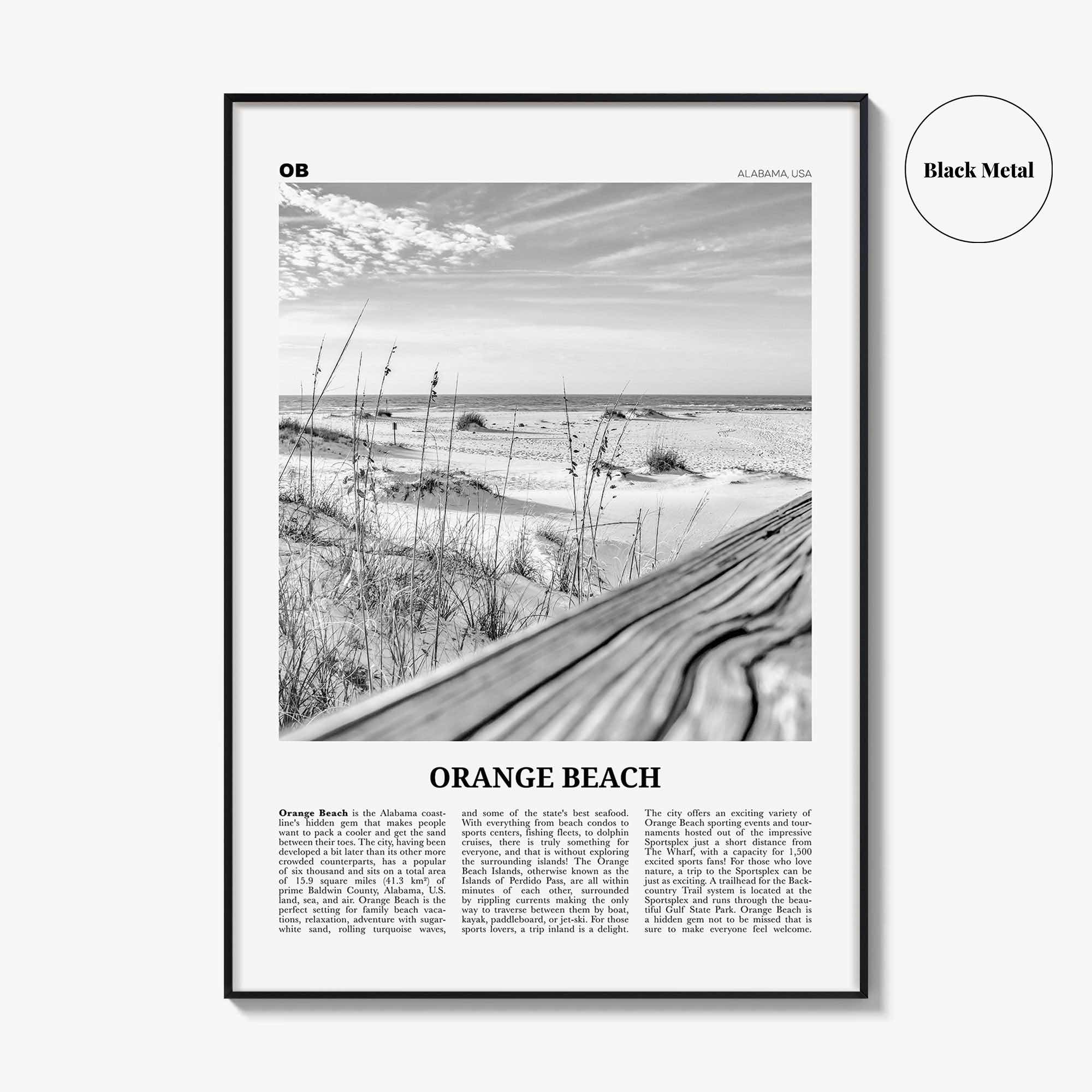 Orange Beach Print Black and White, Orange Beach Wall Art, Orange Beach Poster, Orange Beach Photo, Orange Beach Wall Décor, Alabama, USA