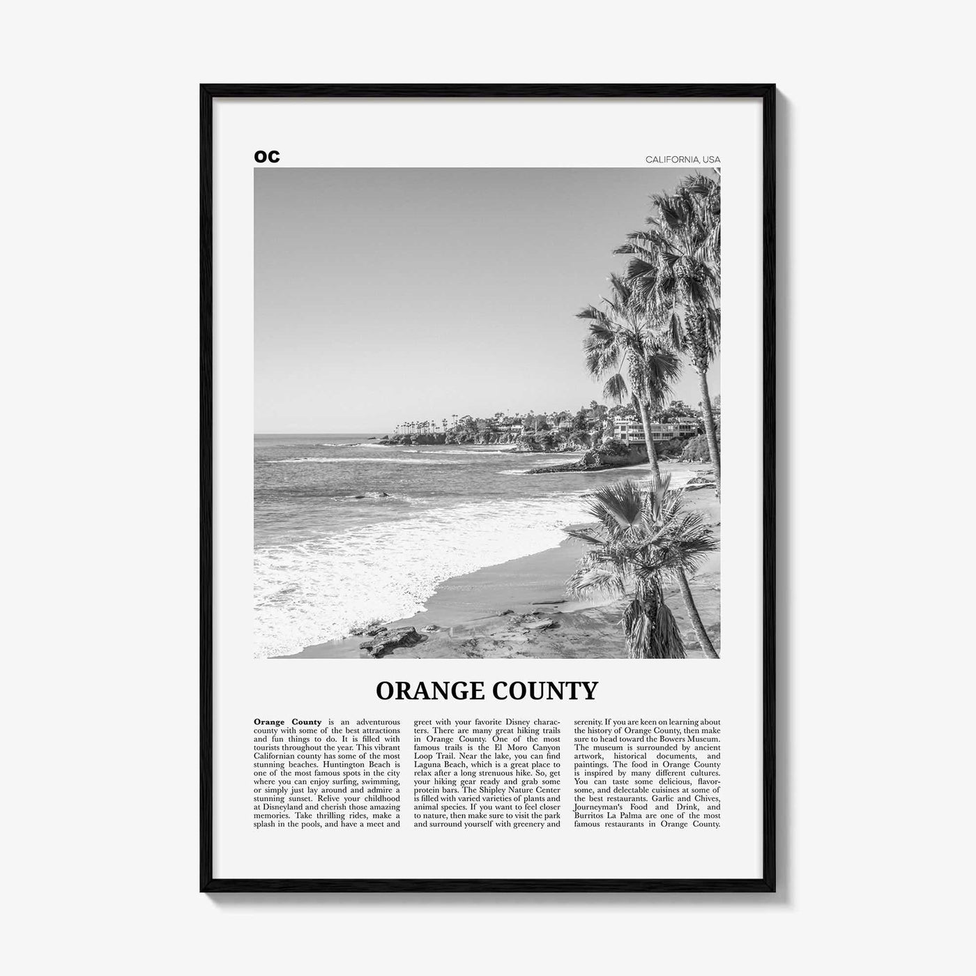 Orange County Print Black and White No 1, Orange County Wall Art, Orange County Poster, Orange County Photo, California, USA, United States