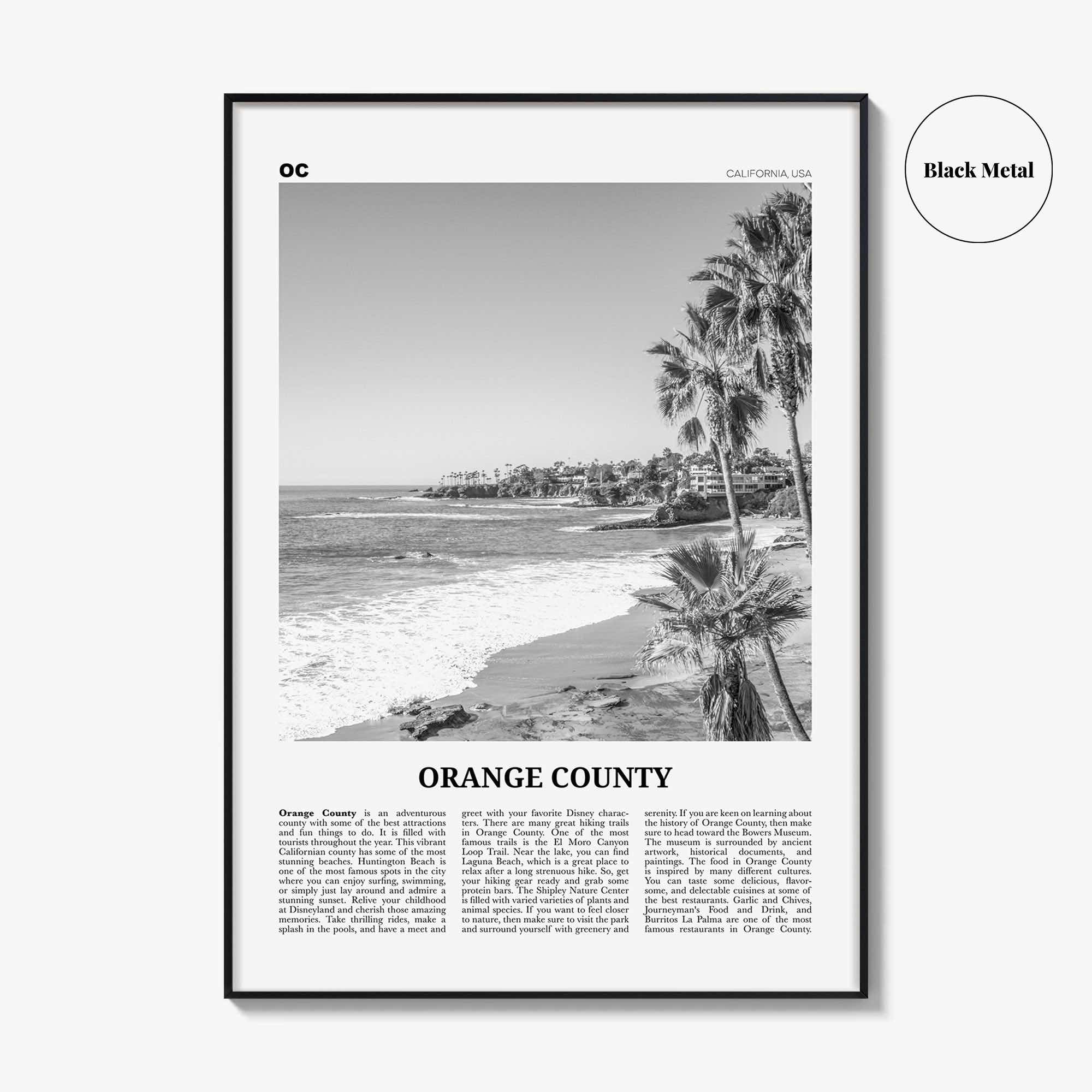 Orange County Print Black and White No 1, Orange County Wall Art, Orange County Poster, Orange County Photo, California, USA, United States