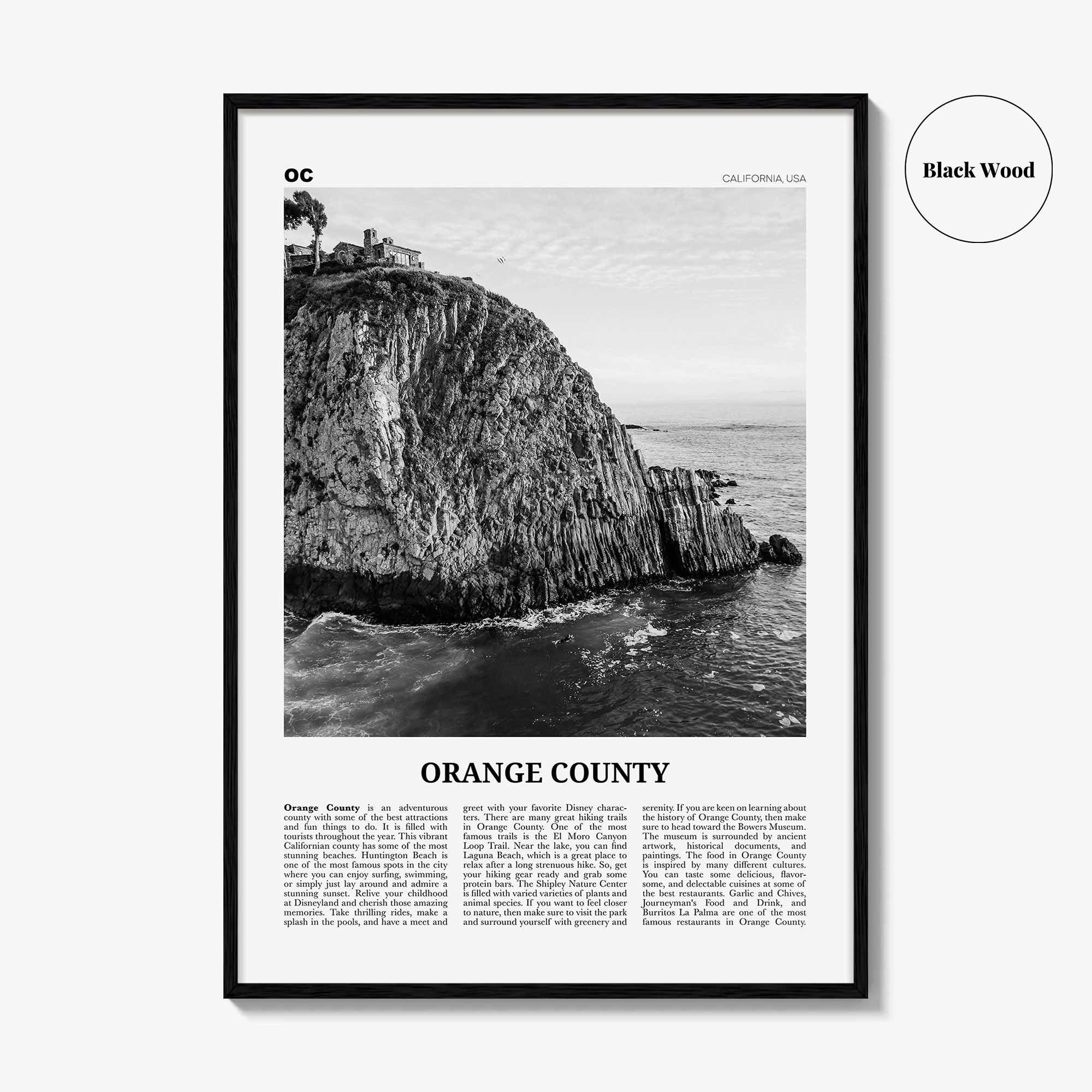 Orange County Print Black and White No 2, Orange County Wall Art, Orange County Poster, Orange County Photo, California, USA, United States
