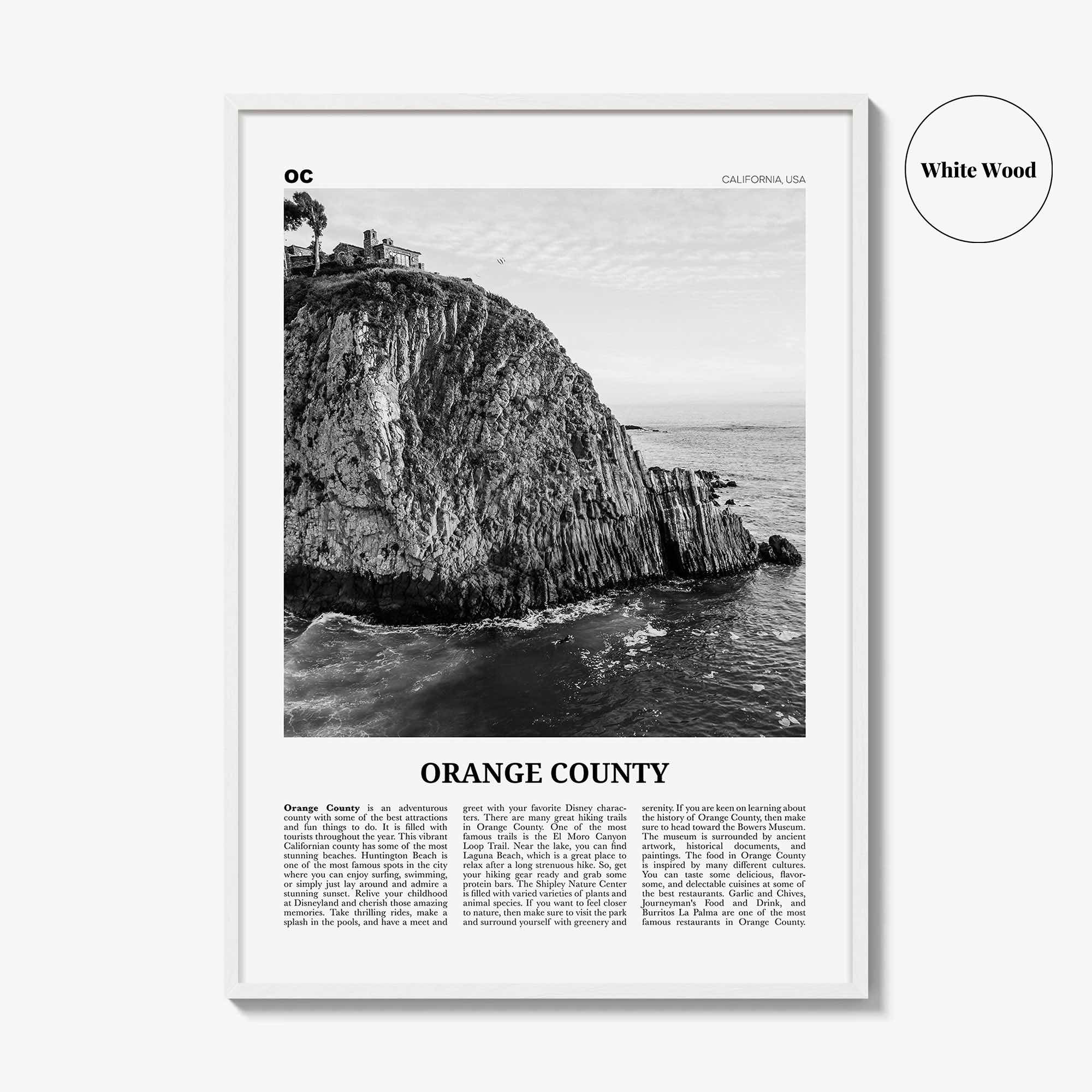 Orange County Print Black and White No 2, Orange County Wall Art, Orange County Poster, Orange County Photo, California, USA, United States