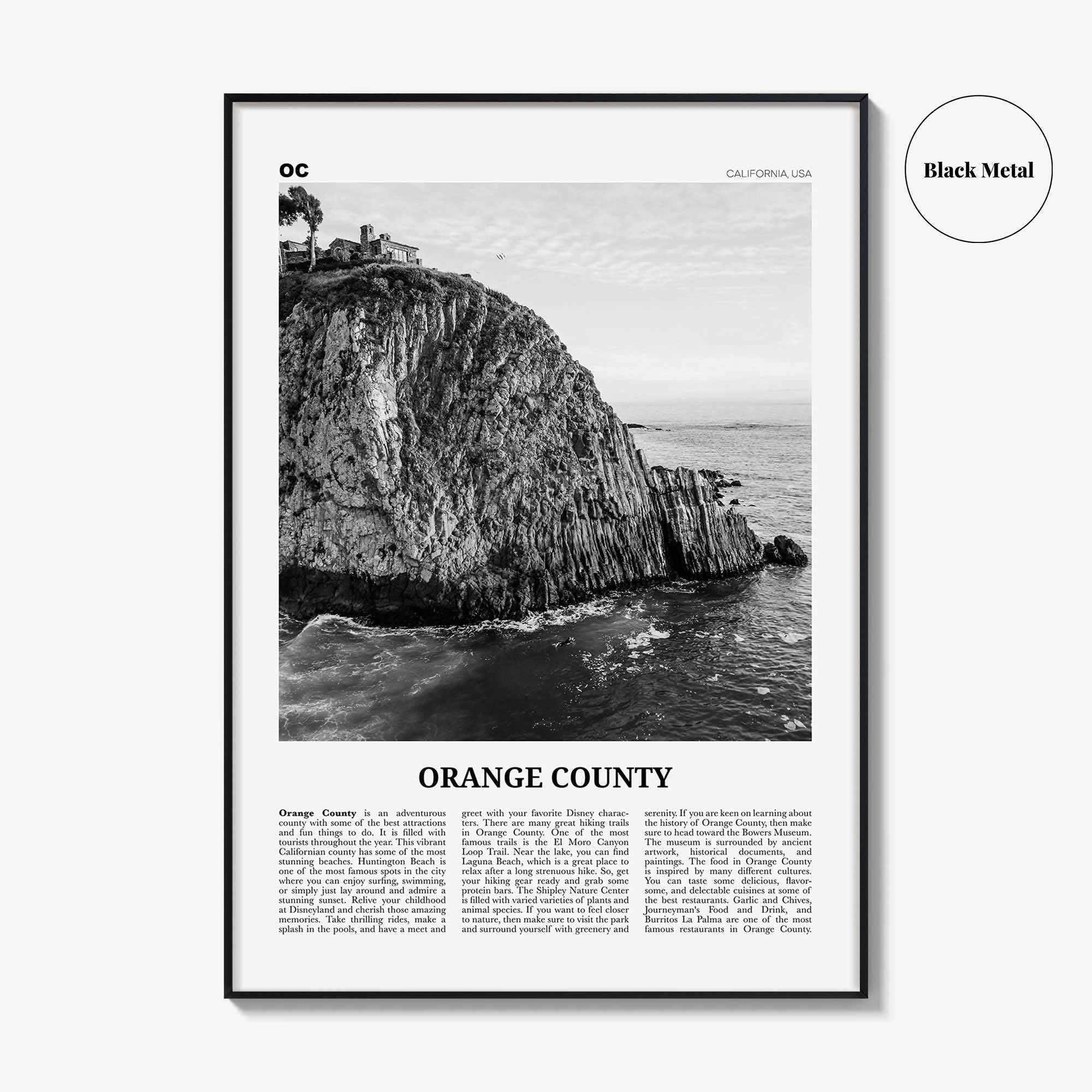 Orange County Print Black and White No 2, Orange County Wall Art, Orange County Poster, Orange County Photo, California, USA, United States
