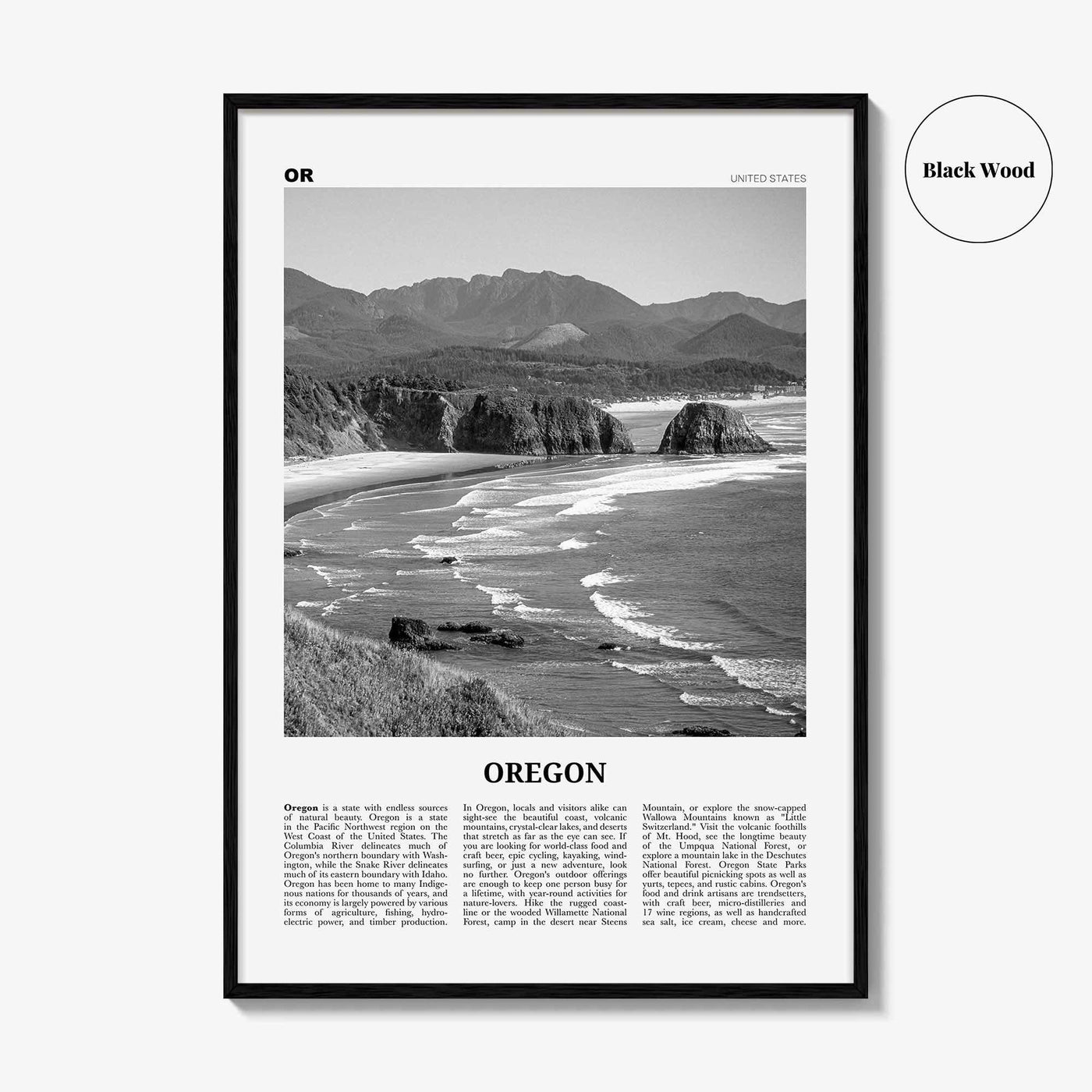 Oregon Print Black and White No 5, Oregon Wall Art, Oregon Poster, Oregon Photo, Oregon Wall Décor, Oregon Map, United States