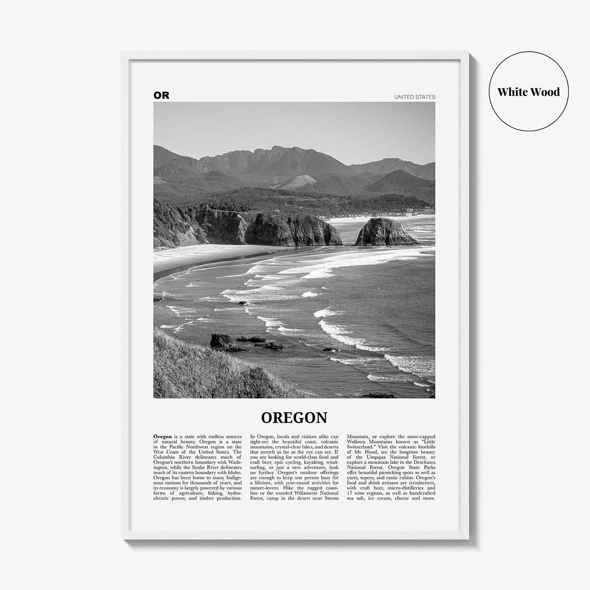 Oregon Print Black and White No 5, Oregon Wall Art, Oregon Poster, Oregon Photo, Oregon Wall Décor, Oregon Map, United States