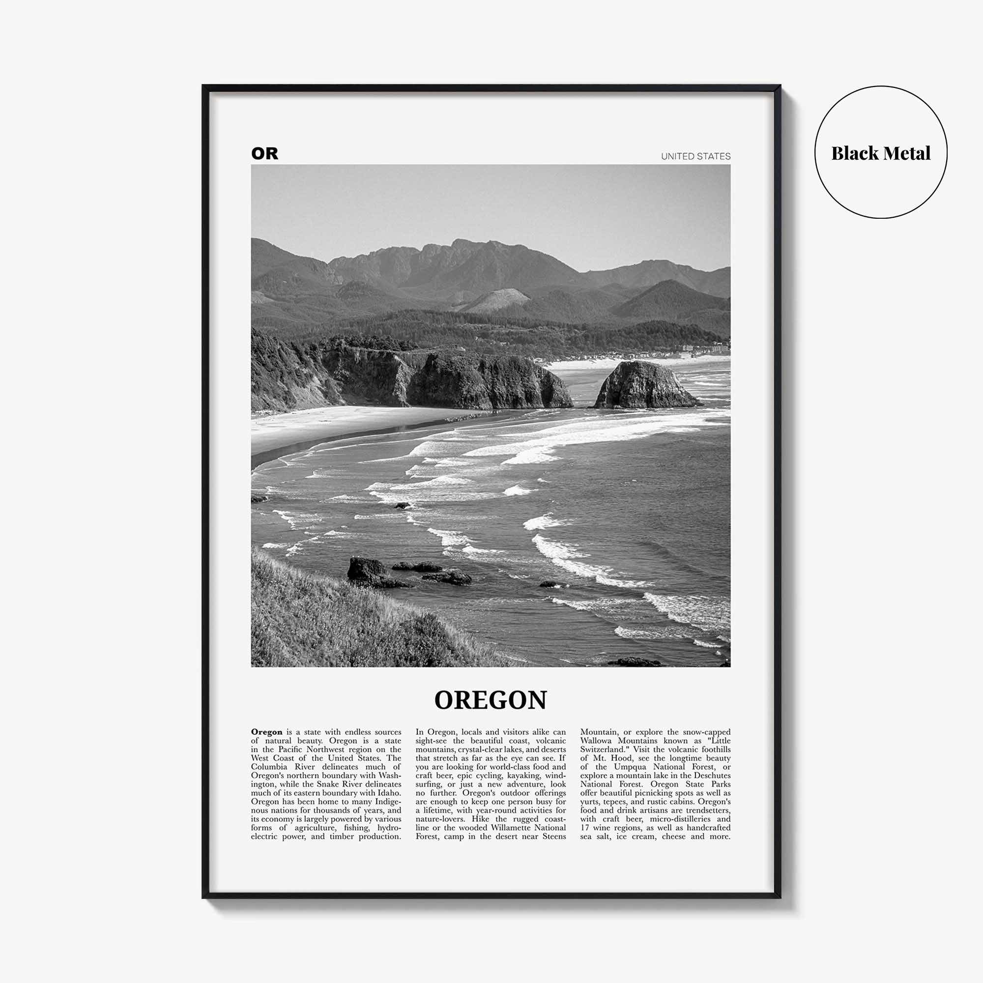 Oregon Print Black and White No 5, Oregon Wall Art, Oregon Poster, Oregon Photo, Oregon Wall Décor, Oregon Map, United States