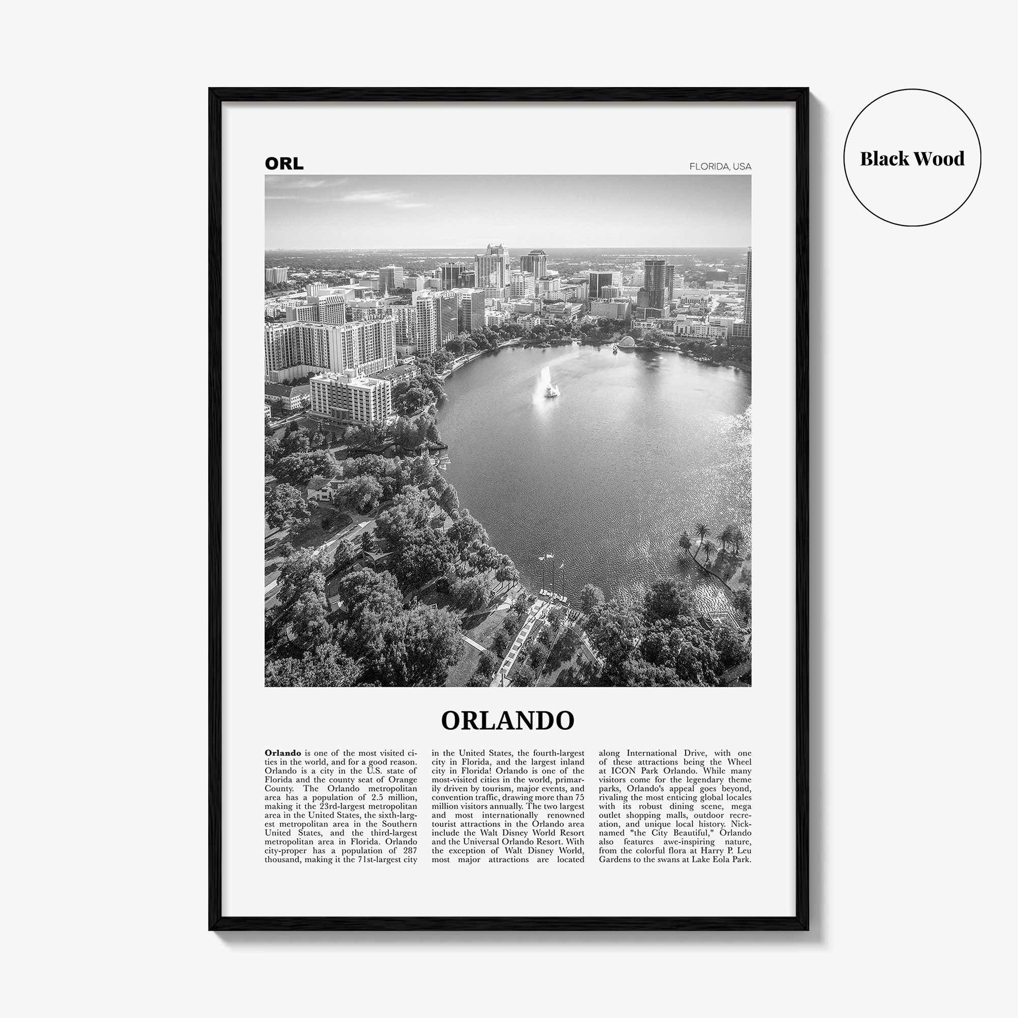 Orlando Print Black and White No 1, Orlando Wall Art, Orlando Poster, Orlando Photo, Orlando Wall Decor, Florida USA United States