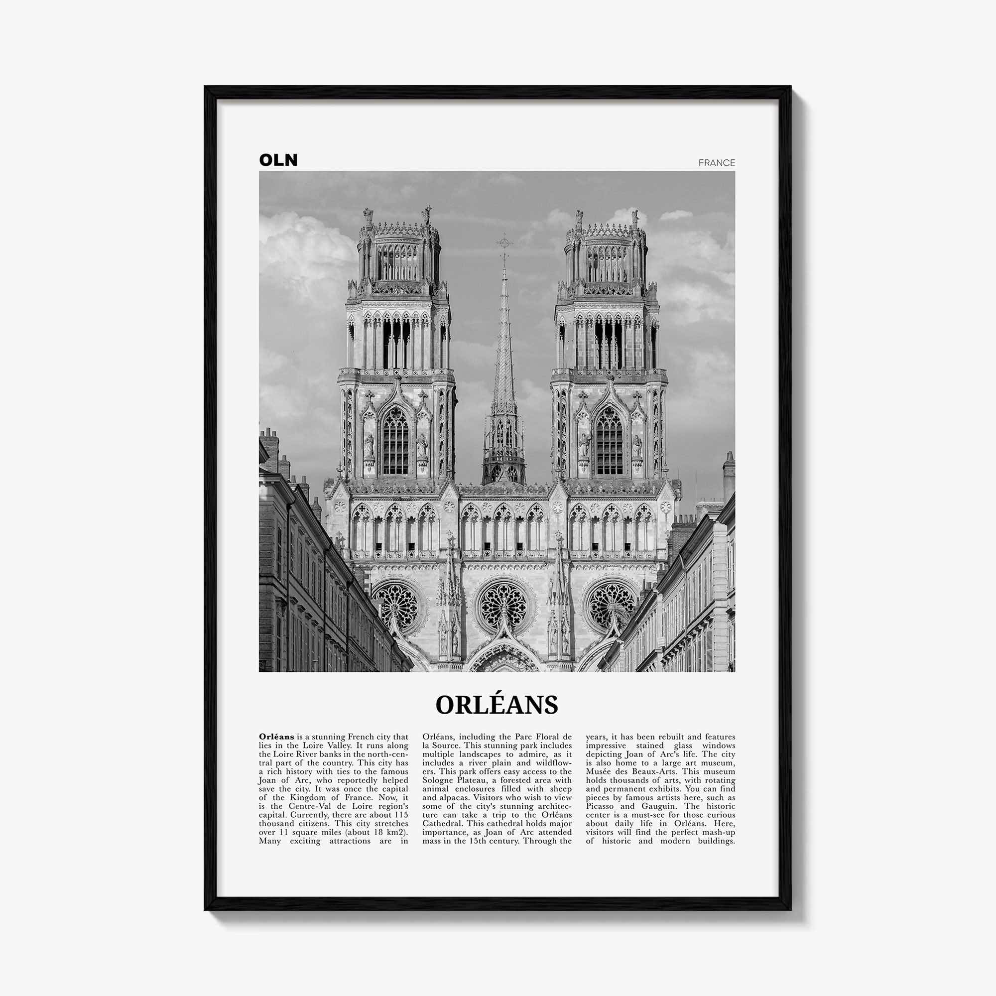 Orleans Print Black and White, Orléans Wall Art, Orléans Poster, Orléans Photo, Orléans Wall Décor, Orléans Map, France