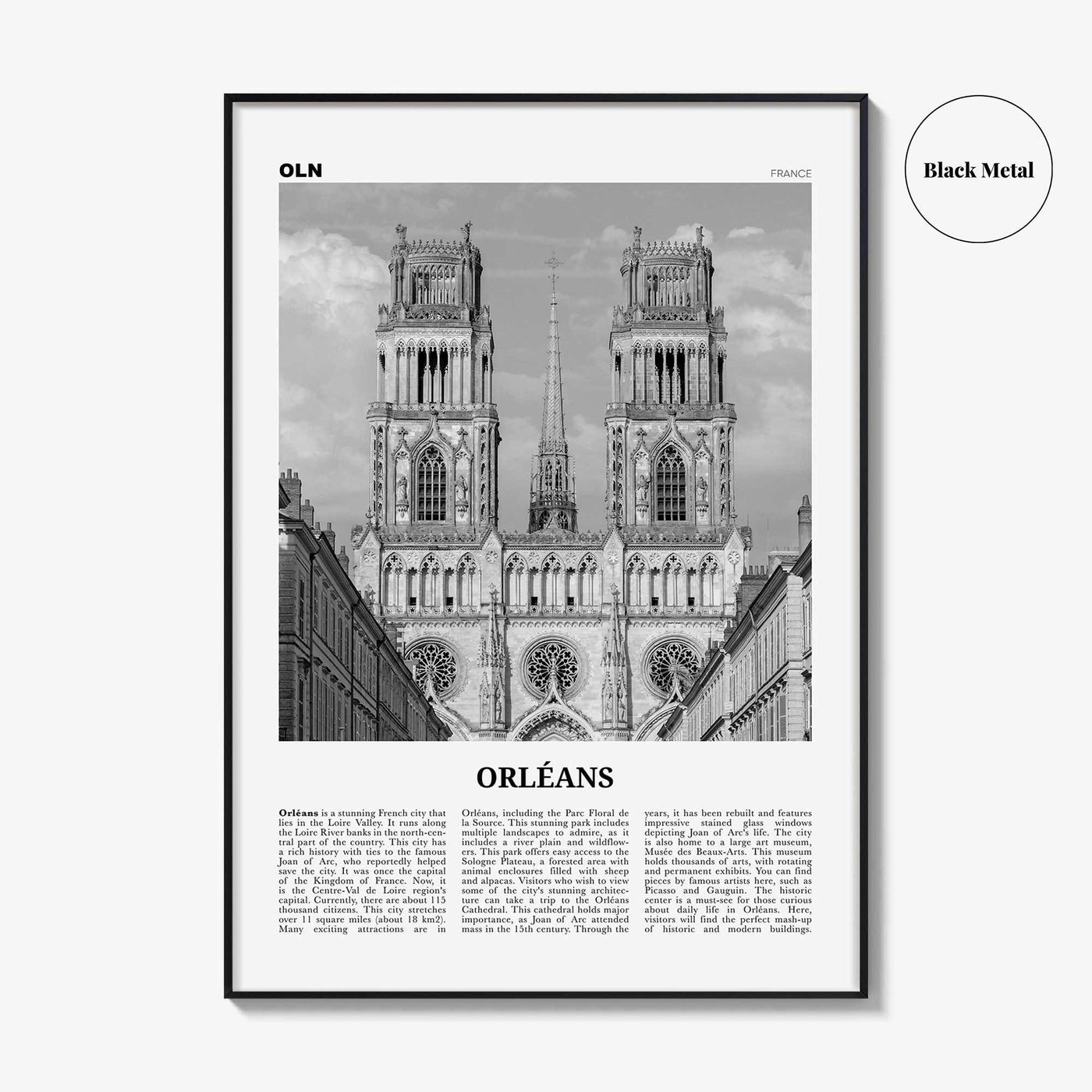 Orleans Print Black and White, Orléans Wall Art, Orléans Poster, Orléans Photo, Orléans Wall Décor, Orléans Map, France