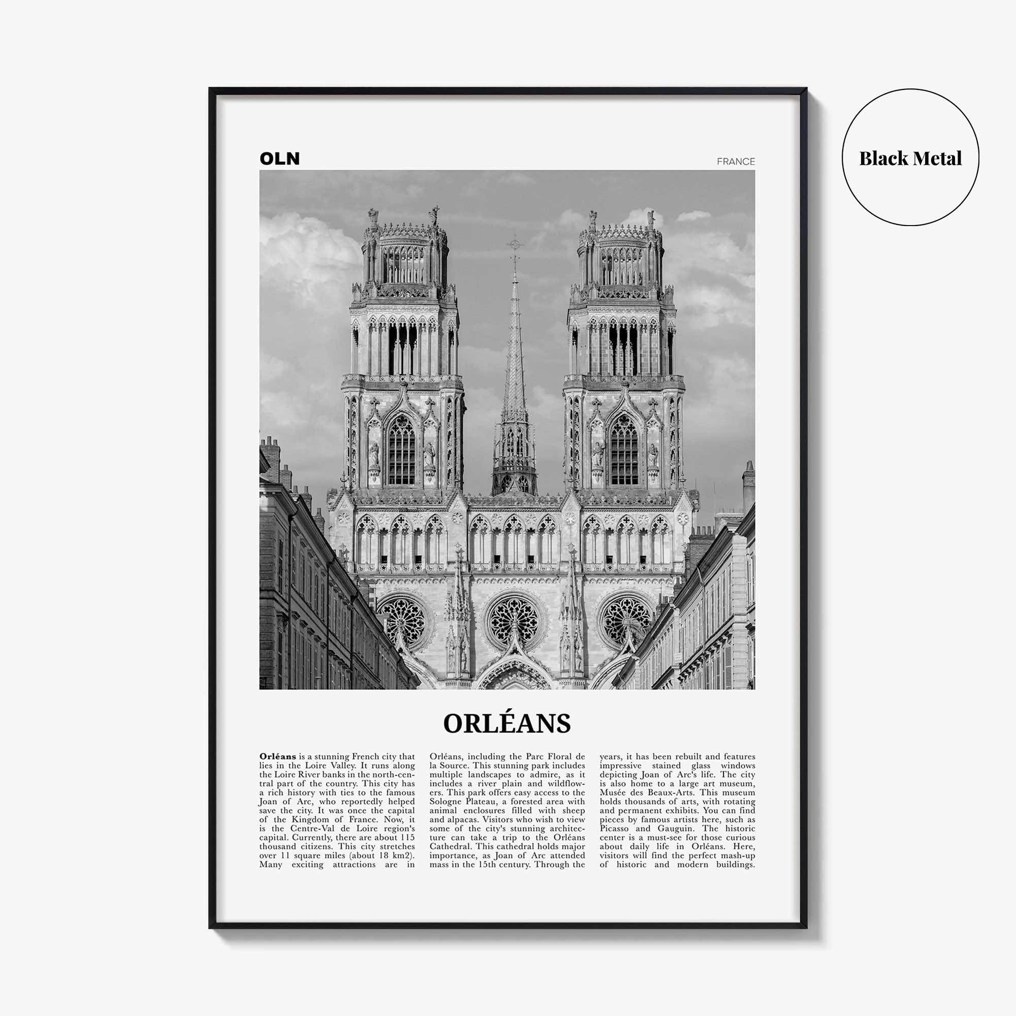 Orleans Print Black and White, Orléans Wall Art, Orléans Poster, Orléans Photo, Orléans Wall Décor, Orléans Map, France