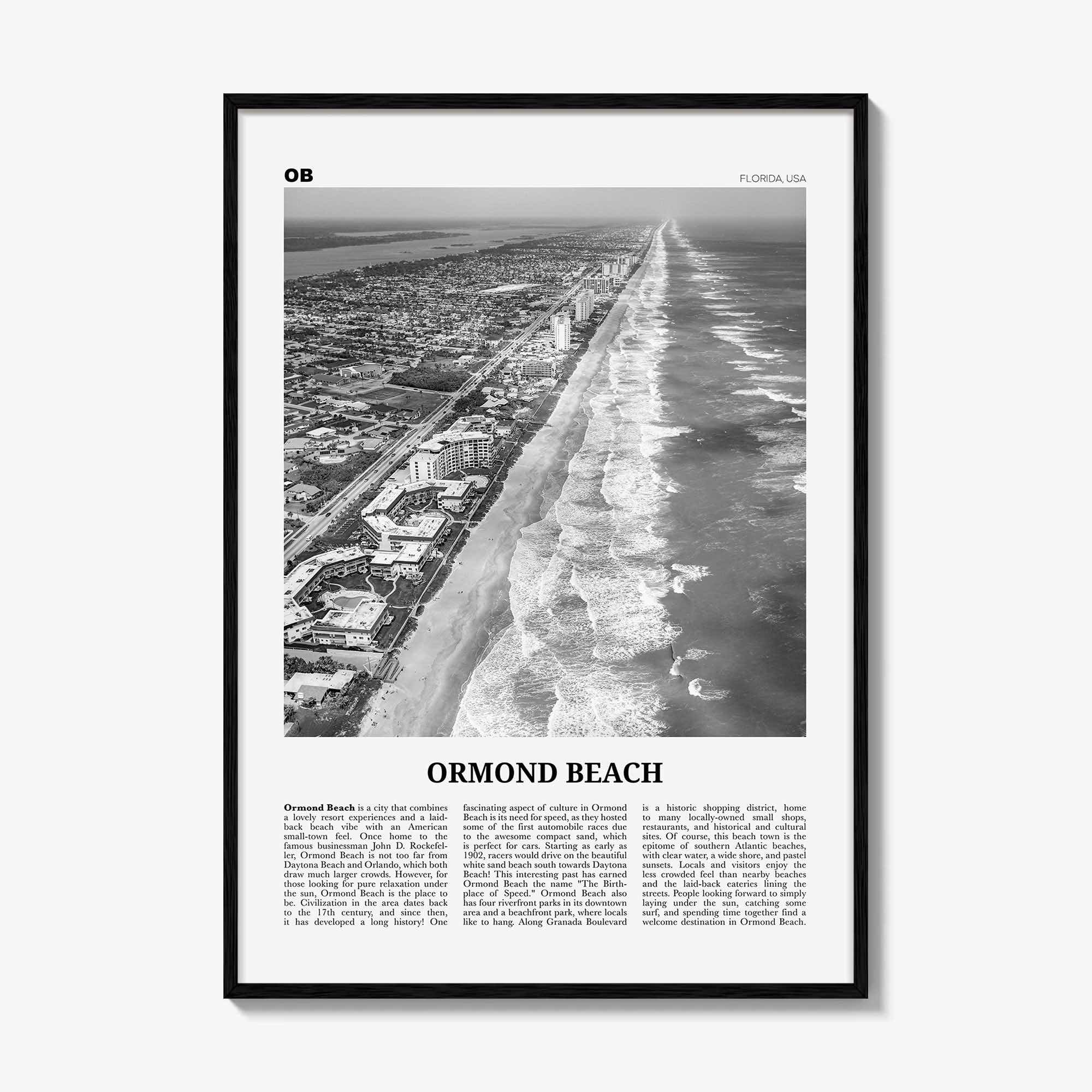 Ormond Beach Print Black and White, Ormond Beach Wall Art, Ormond Beach Poster, Ormond Beach Photo, Ormond Beach Wall Décor, Florida, USA