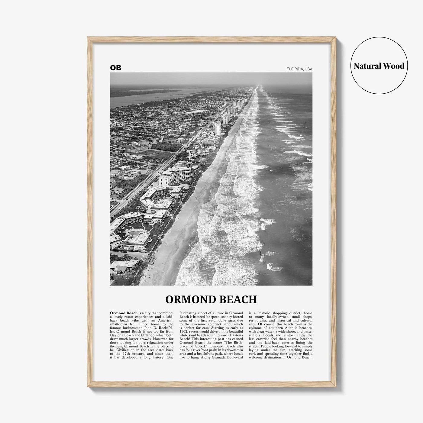 Ormond Beach Print Black and White, Ormond Beach Wall Art, Ormond Beach Poster, Ormond Beach Photo, Ormond Beach Wall Décor, Florida, USA