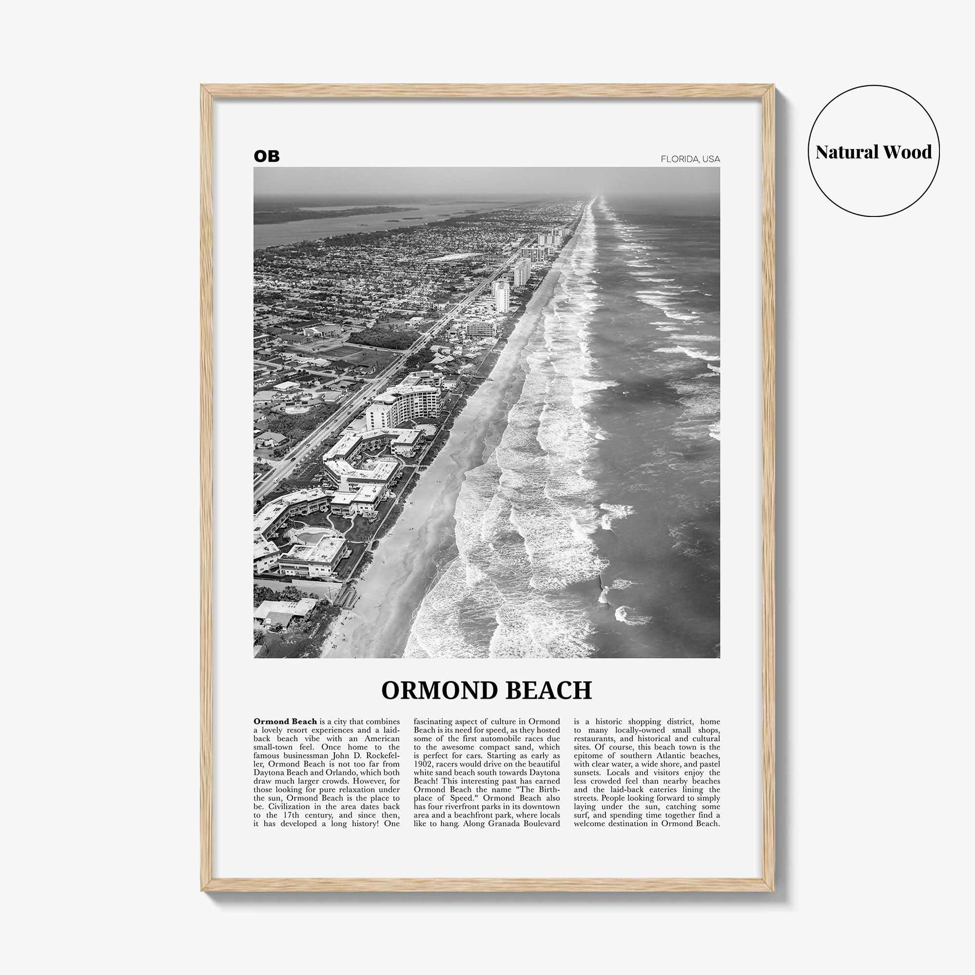 Ormond Beach Print Black and White, Ormond Beach Wall Art, Ormond Beach Poster, Ormond Beach Photo, Ormond Beach Wall Décor, Florida, USA
