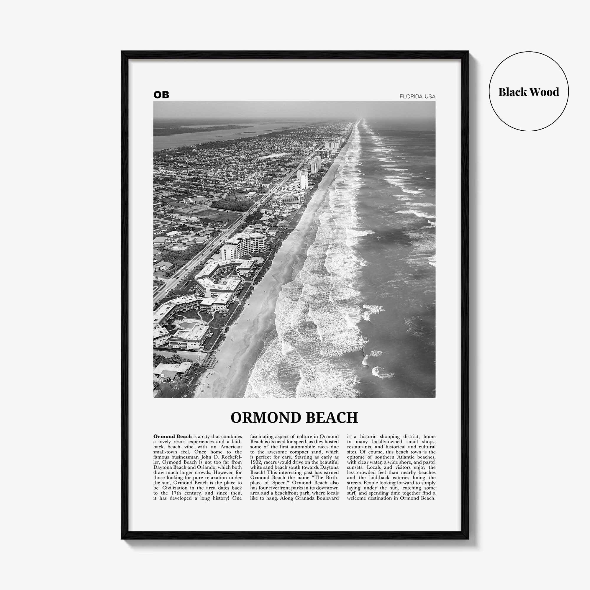 Ormond Beach Print Black and White, Ormond Beach Wall Art, Ormond Beach Poster, Ormond Beach Photo, Ormond Beach Wall Décor, Florida, USA