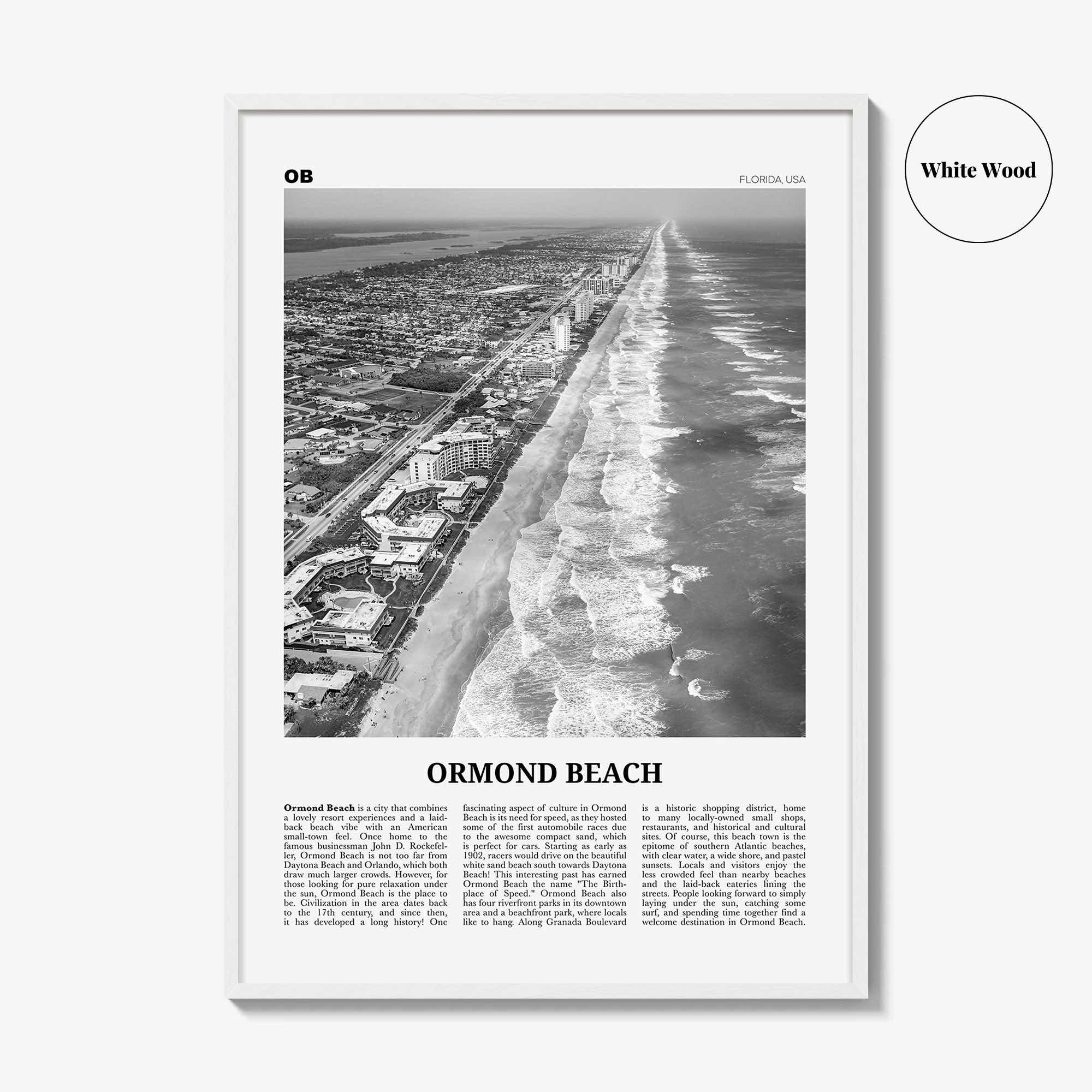 Ormond Beach Print Black and White, Ormond Beach Wall Art, Ormond Beach Poster, Ormond Beach Photo, Ormond Beach Wall Décor, Florida, USA