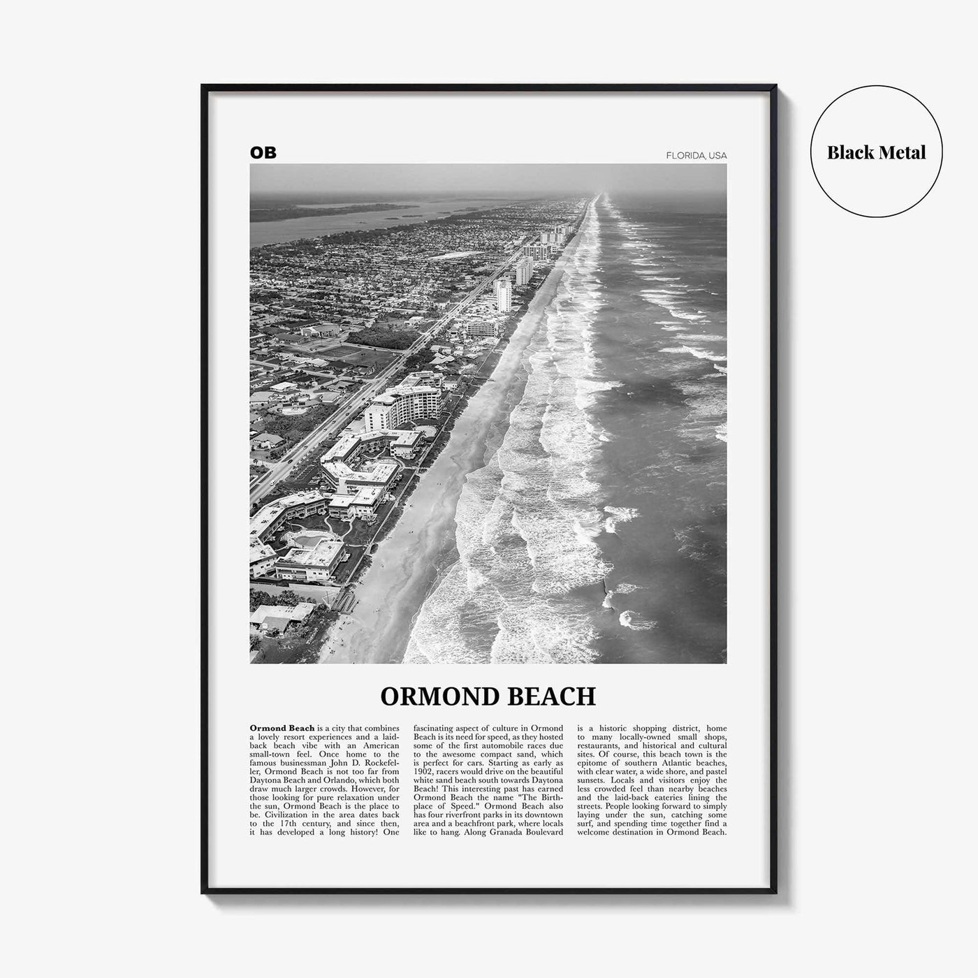 Ormond Beach Print Black and White, Ormond Beach Wall Art, Ormond Beach Poster, Ormond Beach Photo, Ormond Beach Wall Décor, Florida, USA