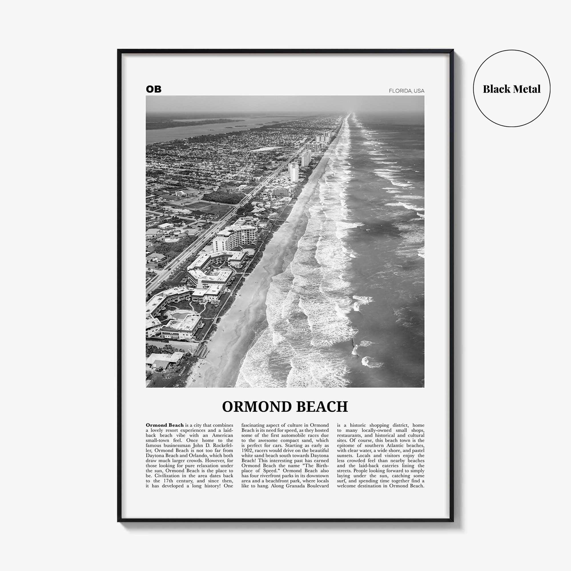 Ormond Beach Print Black and White, Ormond Beach Wall Art, Ormond Beach Poster, Ormond Beach Photo, Ormond Beach Wall Décor, Florida, USA