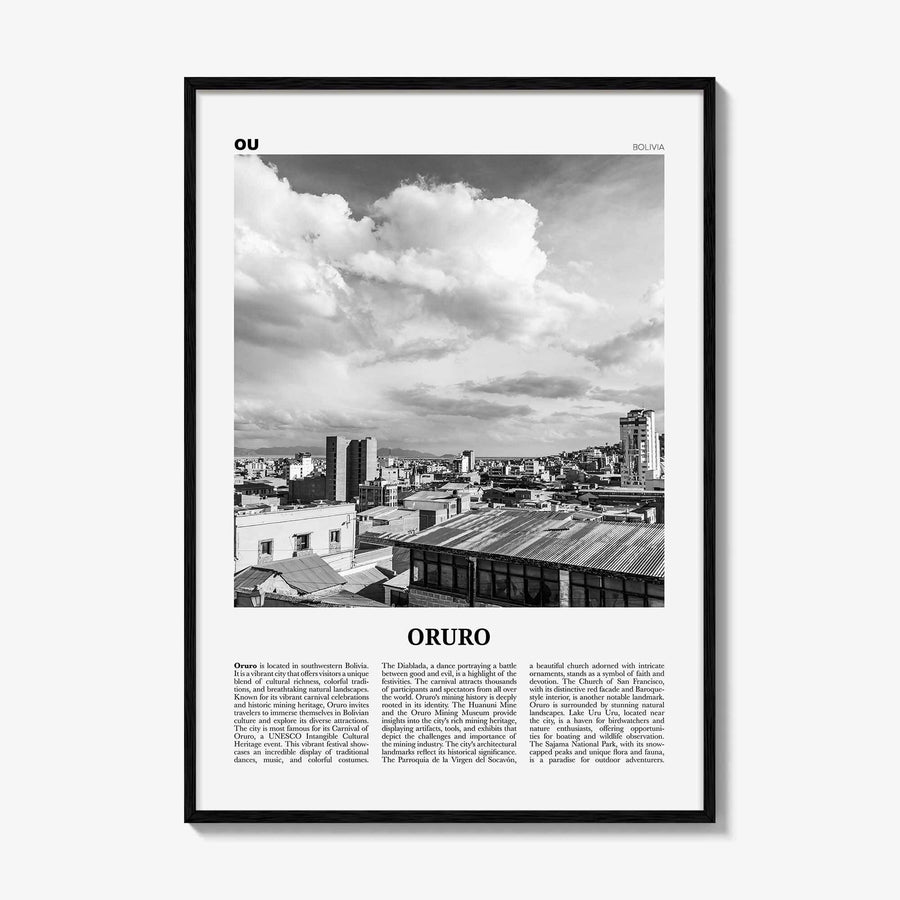 Oruro Print Black and White, Oruro Wall Art, Oruro Poster, Oruro Photo, Oruro Wall Décor, Oruro Map, Bolivia