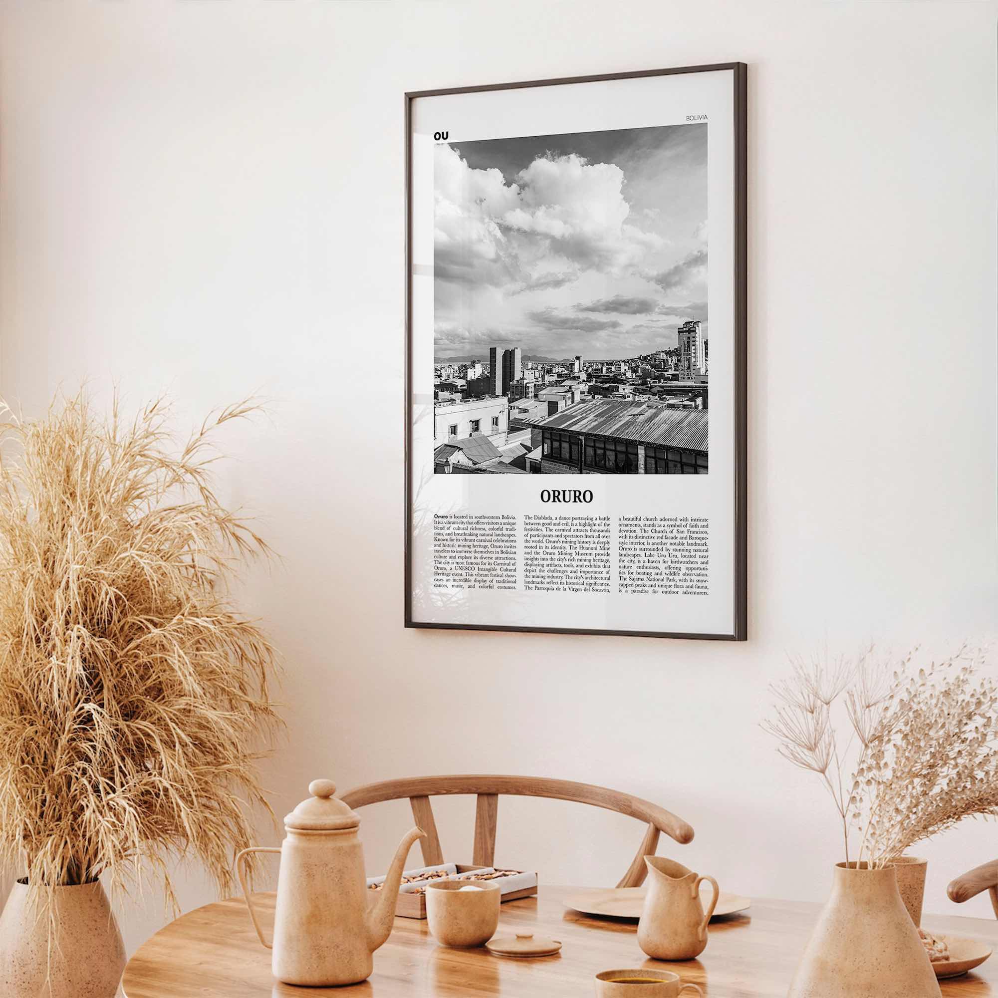Oruro Print Black and White, Oruro Wall Art, Oruro Poster, Oruro Photo, Oruro Wall Décor, Oruro Map, Bolivia