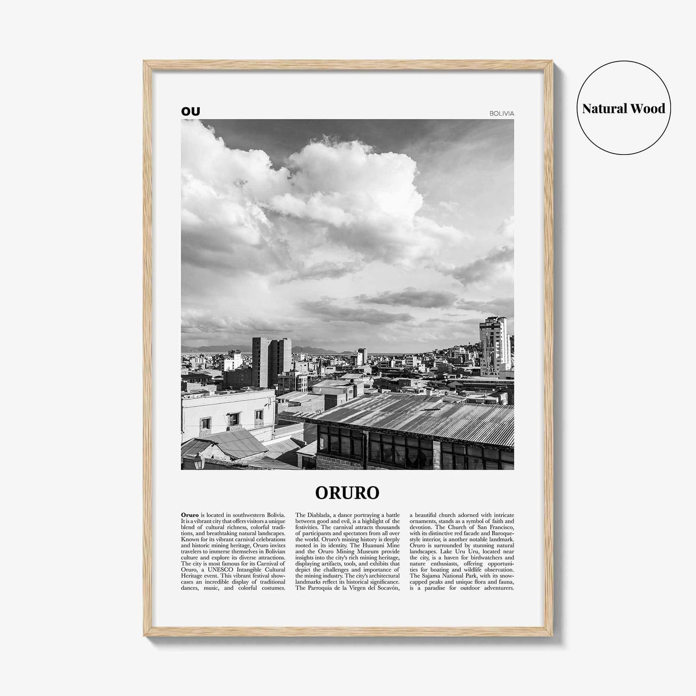 Oruro Print Black and White, Oruro Wall Art, Oruro Poster, Oruro Photo, Oruro Wall Décor, Oruro Map, Bolivia