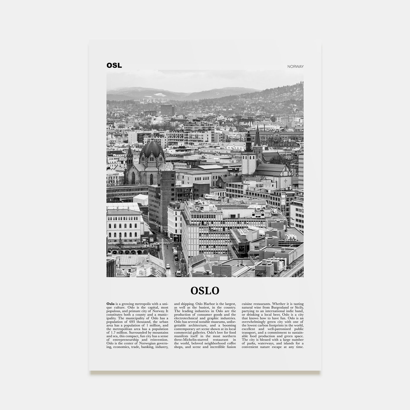 Oslo Travel B&W No 2 Poster