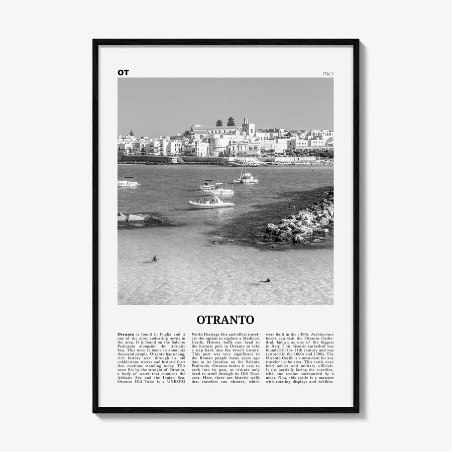 Otranto Print Black and White, Otranto Wall Art, Otranto Poster, Otranto Photo, Otranto Wall Décor, Otranto Map, Italy